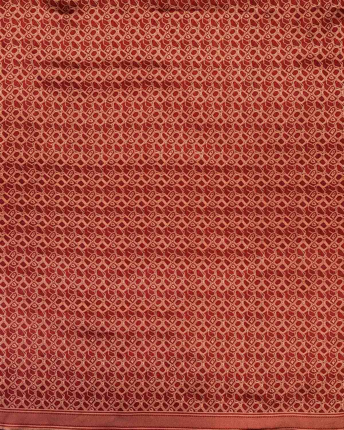 Maroon Banarasi African Tribal Copper Zari Resham Alfi Brocade Handwoven Katan Silk Saree-HolyWeaves