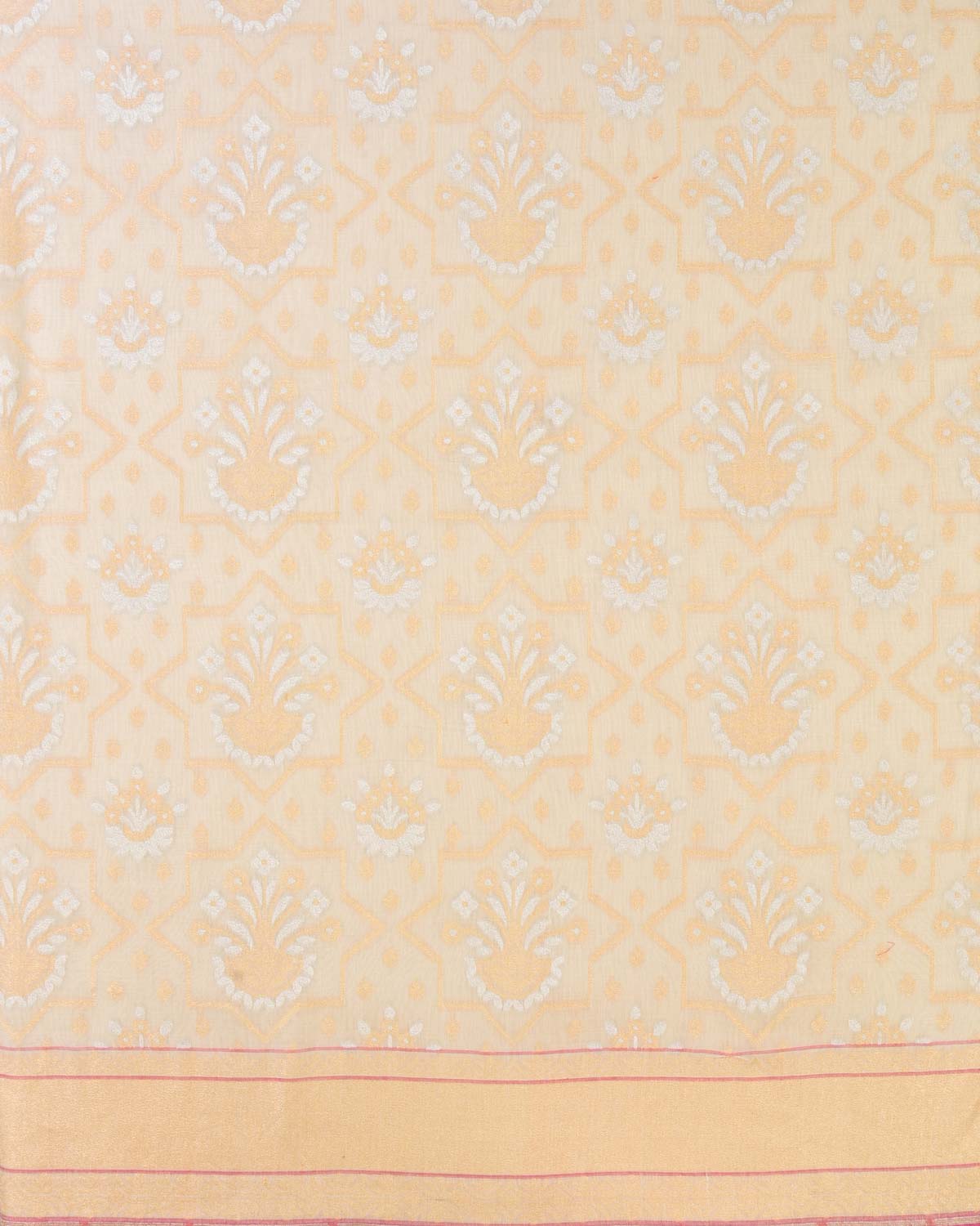 White Banarasi Ektara Sona Rupa Pauri Cutwork Brocade Handwoven Cotton Silk Saree-HolyWeaves