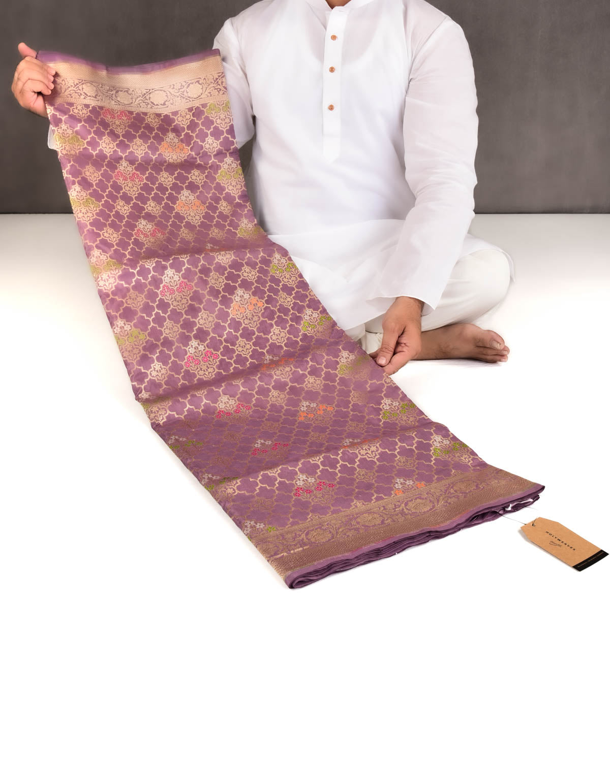 Mauve Banarasi Gold Zari & Resham Jharokha Cutwork Brocade Handwoven Katan Silk Saree-HolyWeaves