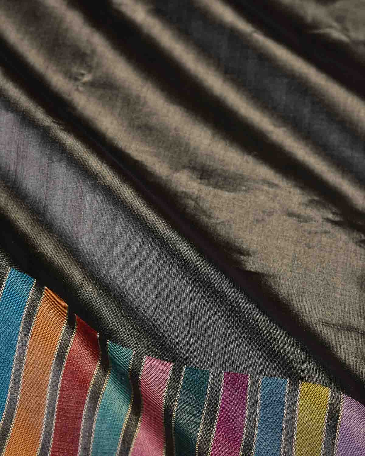 Metallic Gray Banarasi Multi-Color Exotic Piano Stripes Kadhuan Brocade Handwoven Kora Tissue Saree-HolyWeaves