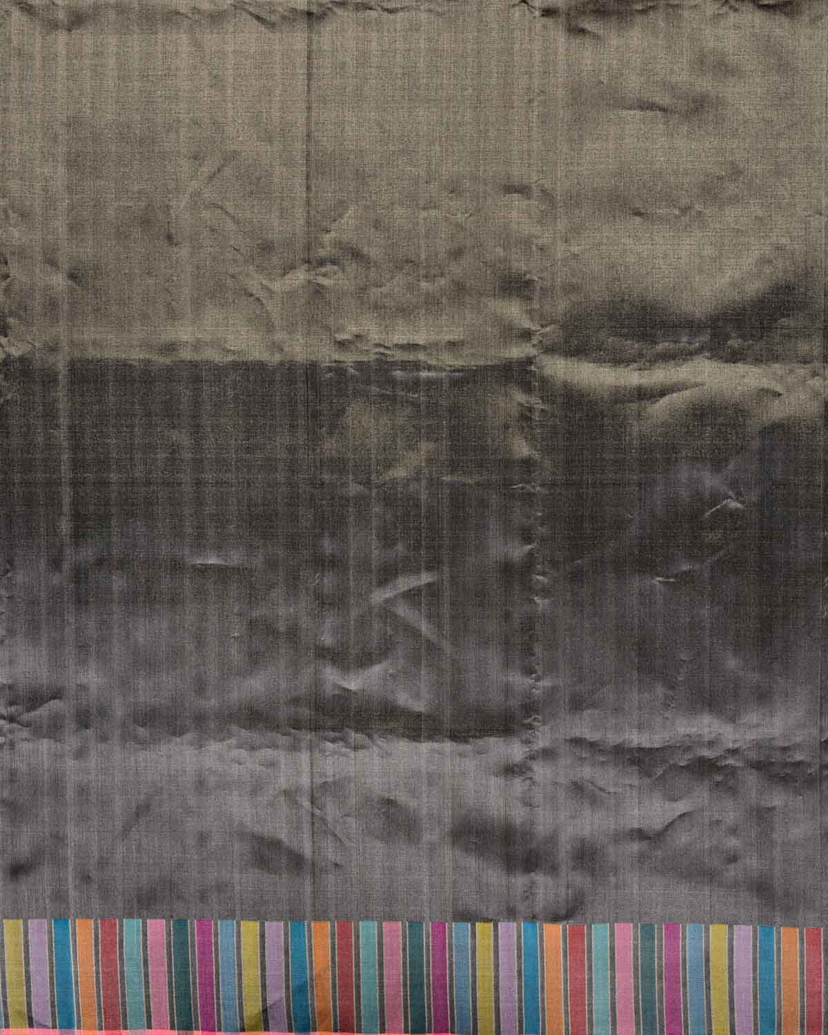 Metallic Gray Banarasi Multi-Color Exotic Piano Stripes Kadhuan Brocade Handwoven Kora Tissue Saree-HolyWeaves