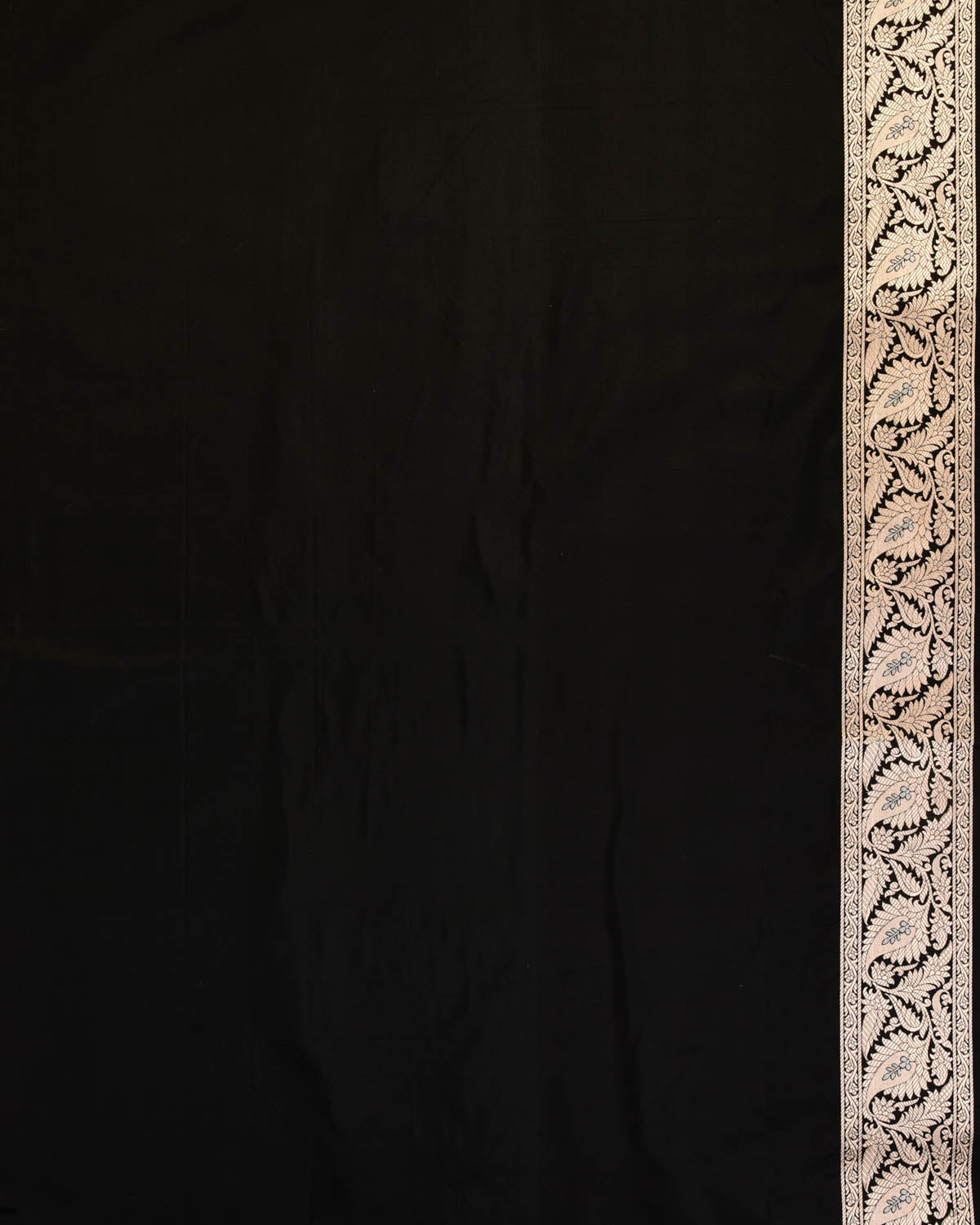 Black Banarasi Gold & Silver Zari Gulab Gharchola Cutwork Brocade Handwoven Katan Silk Saree-HolyWeaves