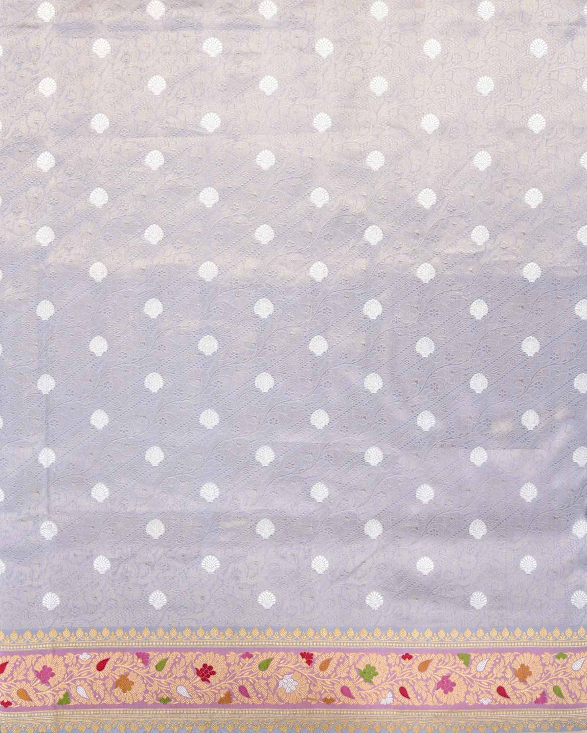 Silver Gray Banarasi Silver Zari Cutwork Brocade Handwoven Katan Silk Saree with Meenekari Border-HolyWeaves