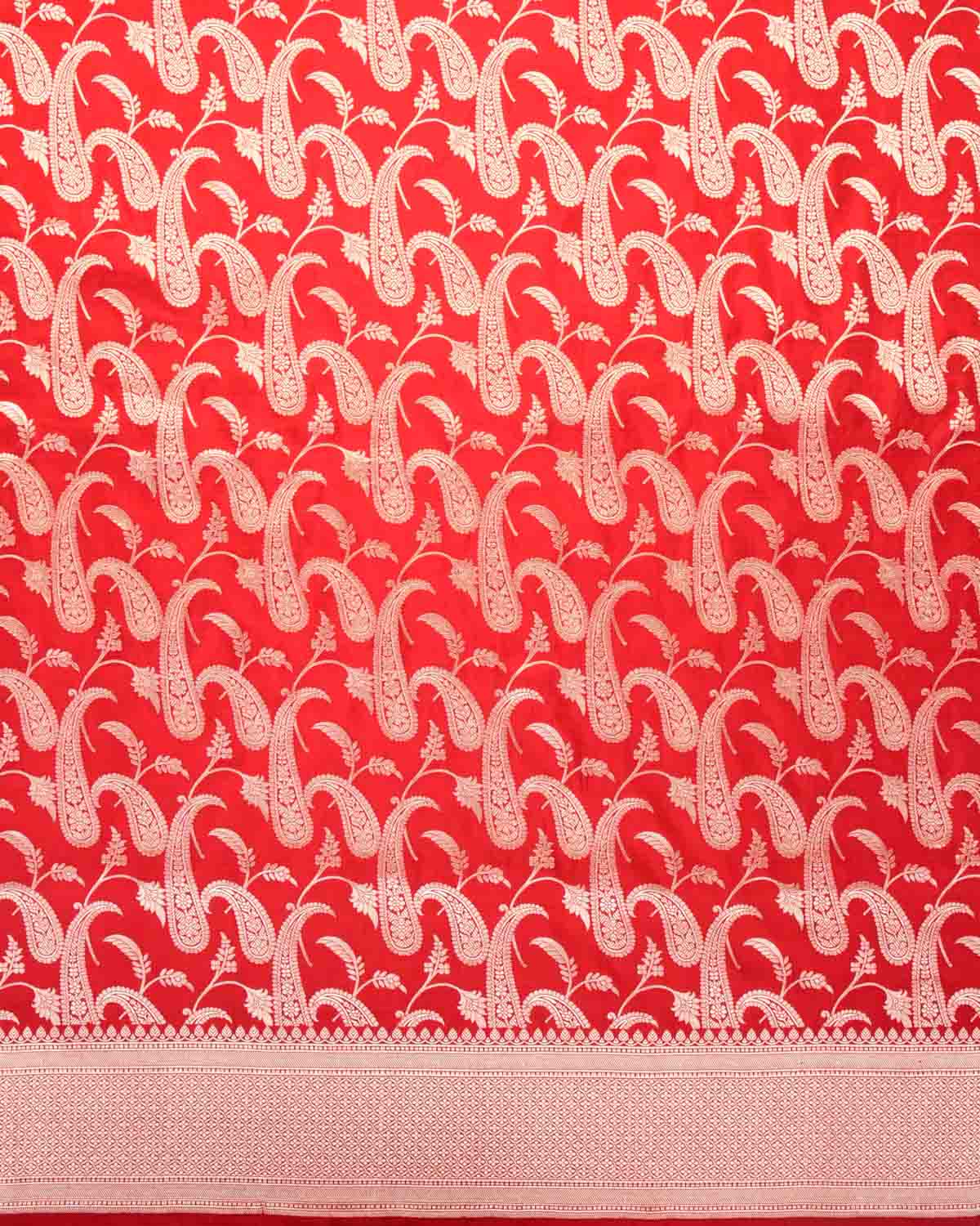 Bridal Red Banarasi Gold Zari Paisley Jaal Cutwork Brocade Handwoven Katan Silk Saree-HolyWeaves