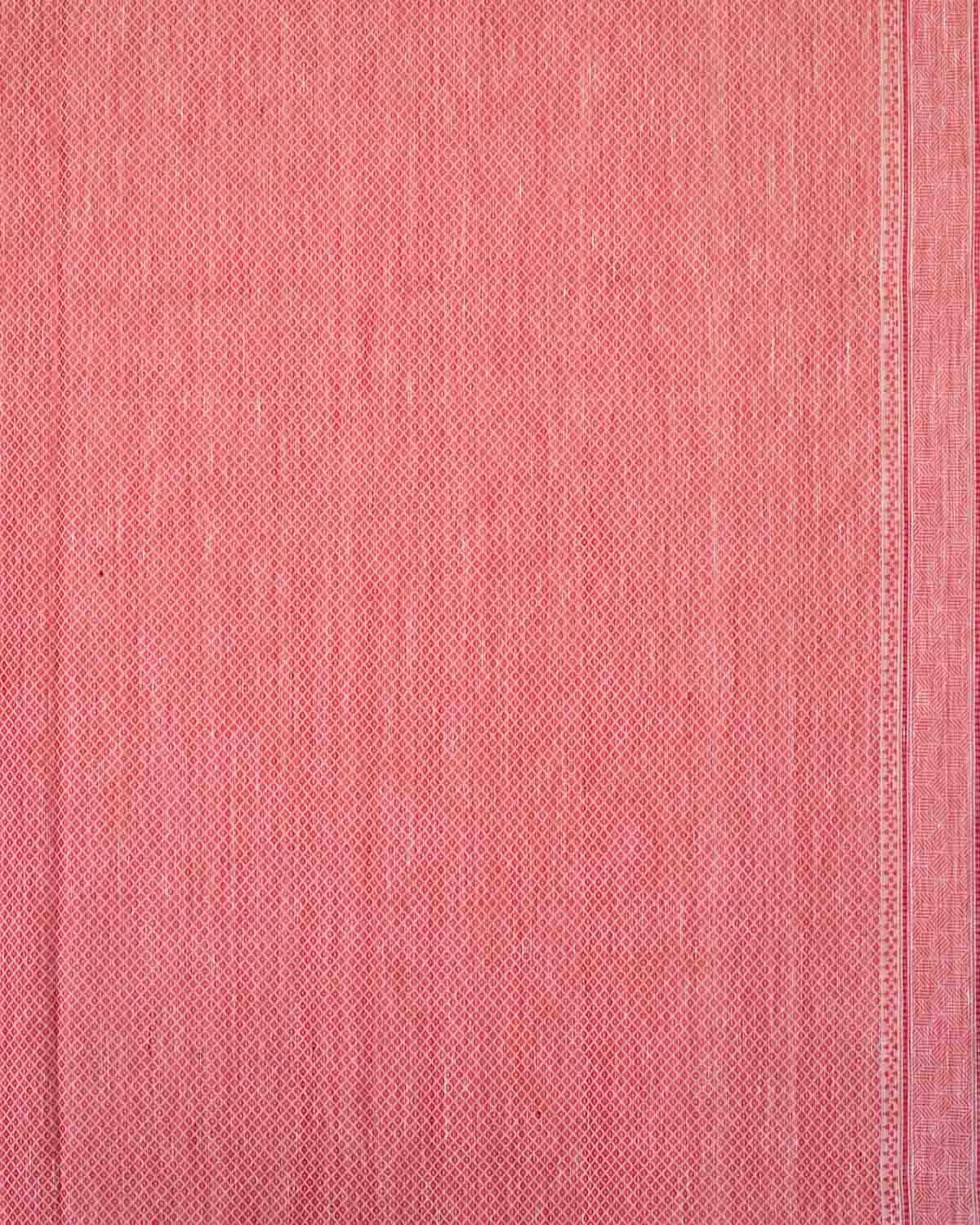 Red & White Banarasi Morpankh Buti Kadhuan Brocade Handwoven Linen Silk Saree-HolyWeaves