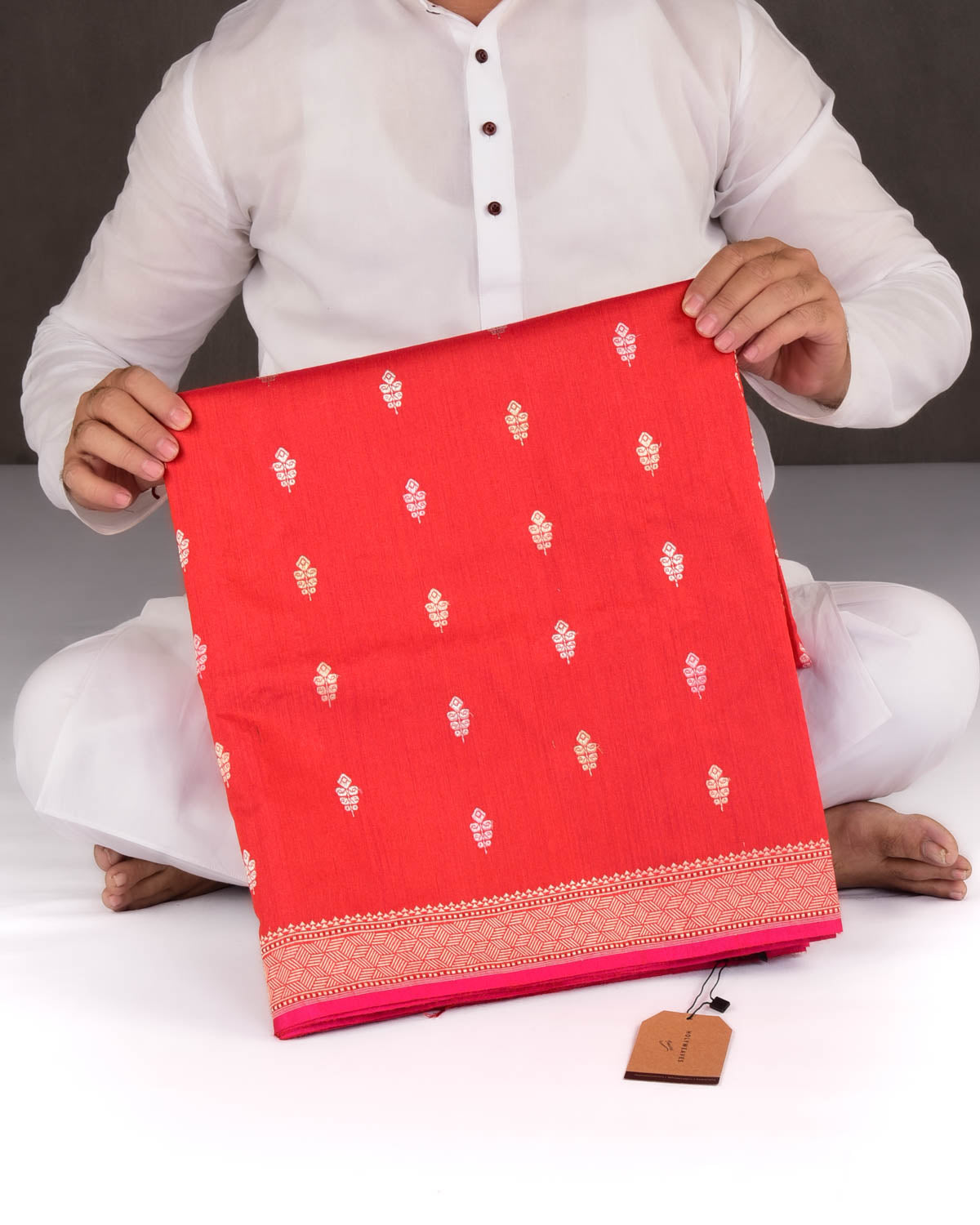 Shot Red-Pink Banarasi Gold & Silver Colored Zari Buti Kadhuan Brocade Handwoven Muga Silk Saree-HolyWeaves