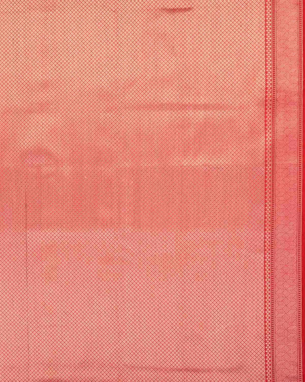 Shot Red-Pink Banarasi Gold & Silver Colored Zari Buti Kadhuan Brocade Handwoven Muga Silk Saree-HolyWeaves