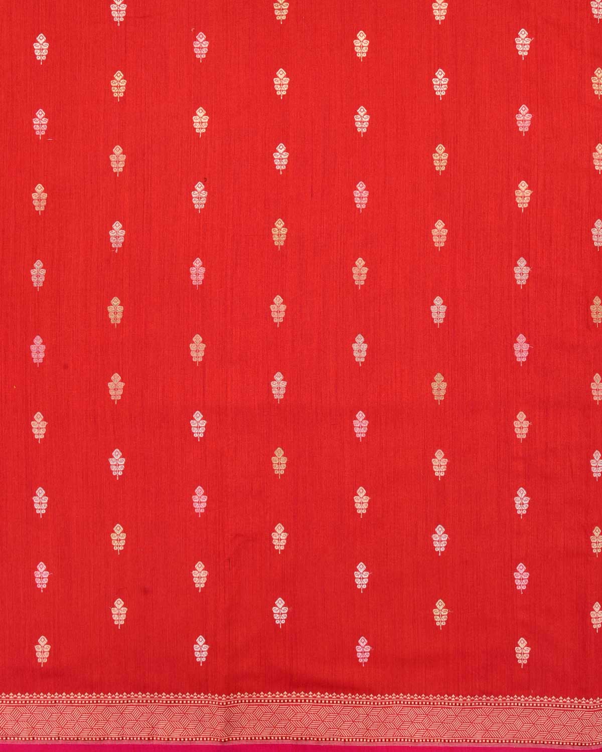 Shot Red-Pink Banarasi Gold & Silver Colored Zari Buti Kadhuan Brocade Handwoven Muga Silk Saree-HolyWeaves