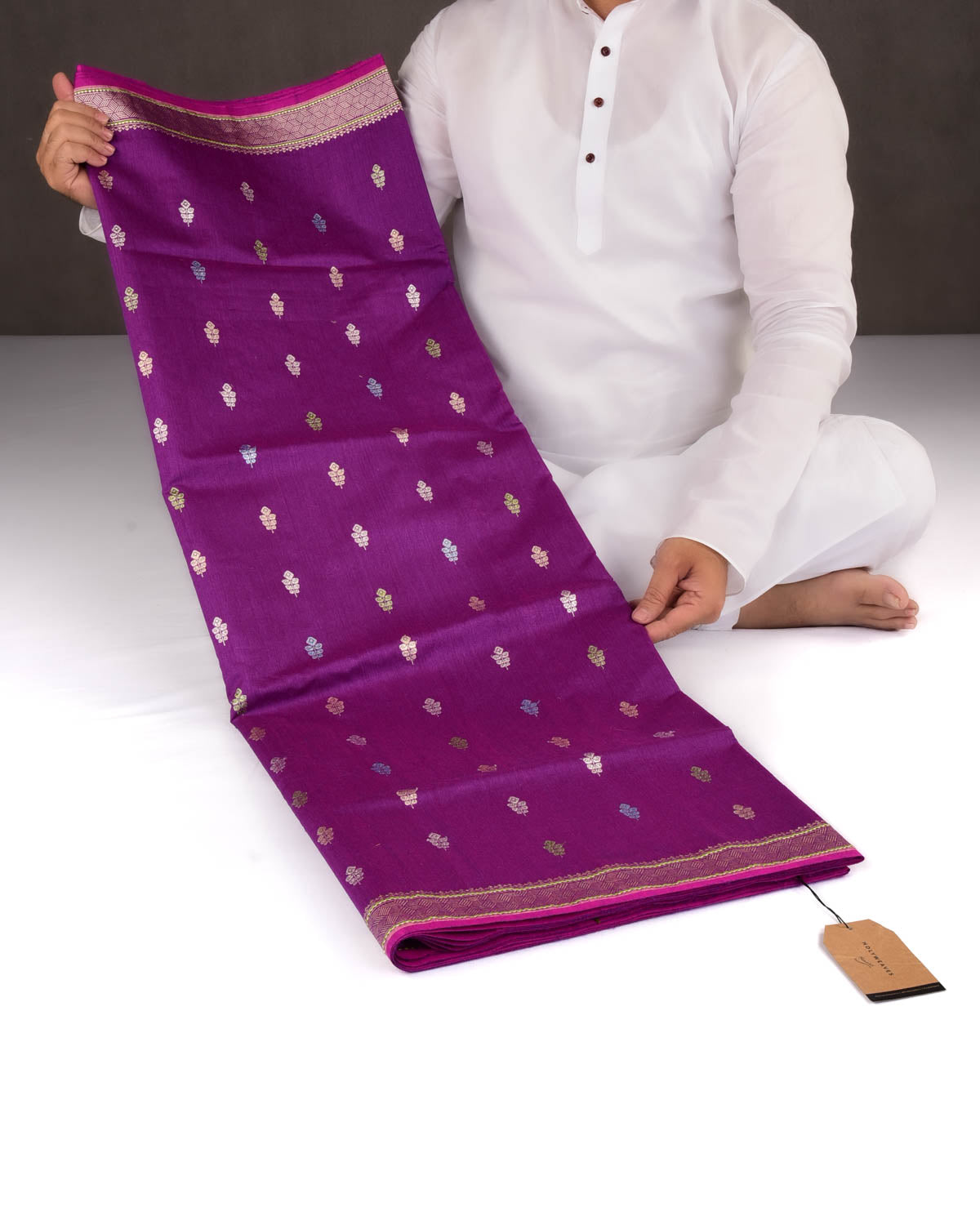 Shot Purple Banarasi Gold & Silver Colored Zari Buti Kadhuan Brocade Handwoven Muga Silk Saree-HolyWeaves