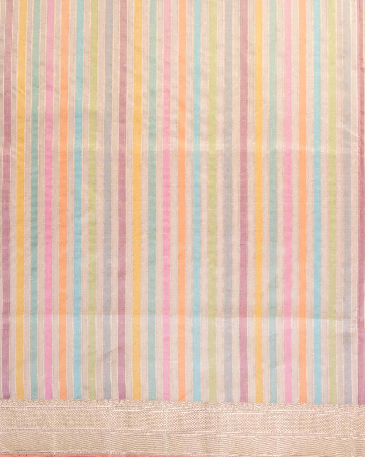 Multi-color Banarasi Exotic Candy Stripes Kadhuan Brocade Handwoven Kora Tissue Saree-HolyWeaves