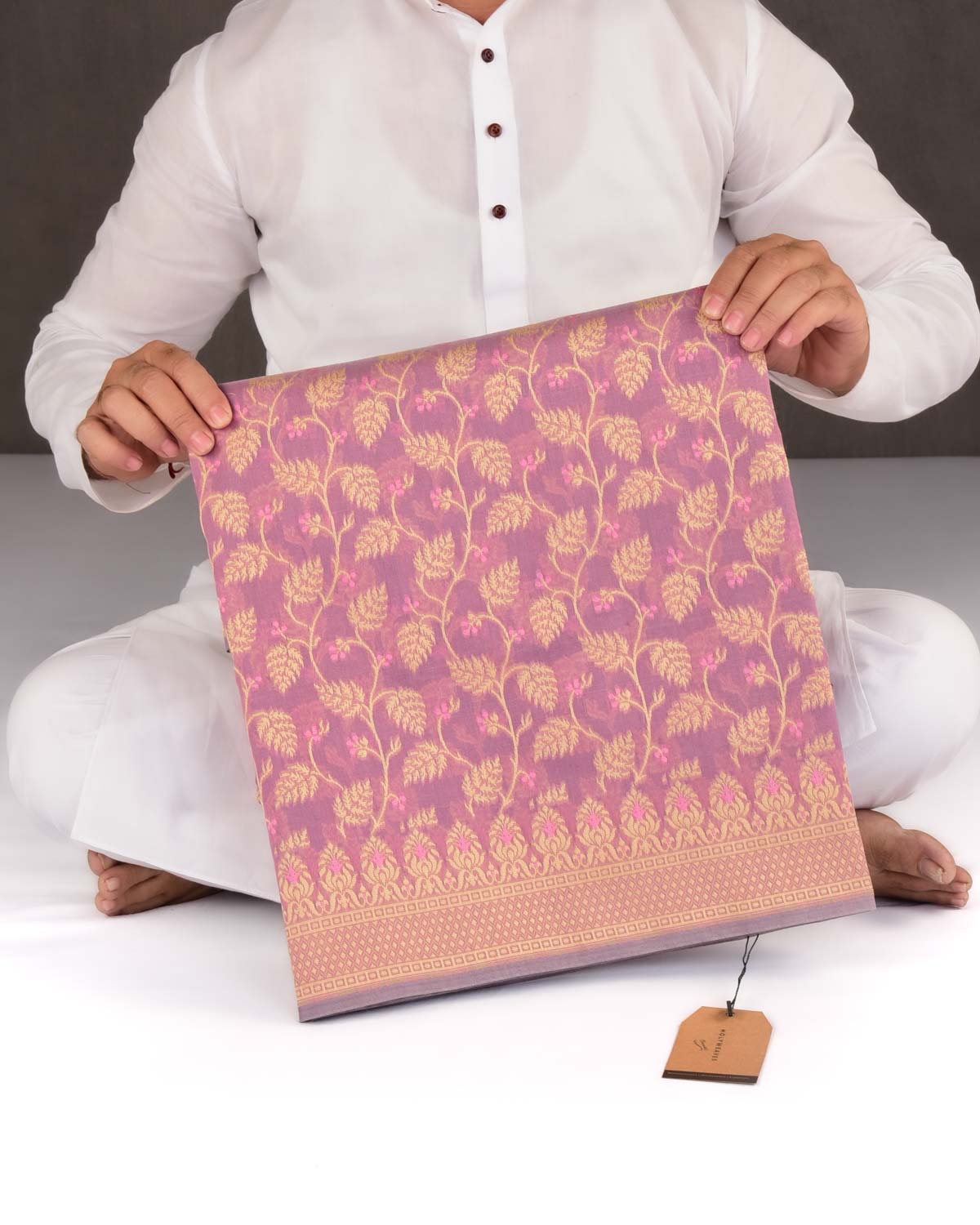 Mauve Banarasi Resham Leaf Jaal Cutwork Brocade Woven Art Cotton Silk Saree-HolyWeaves