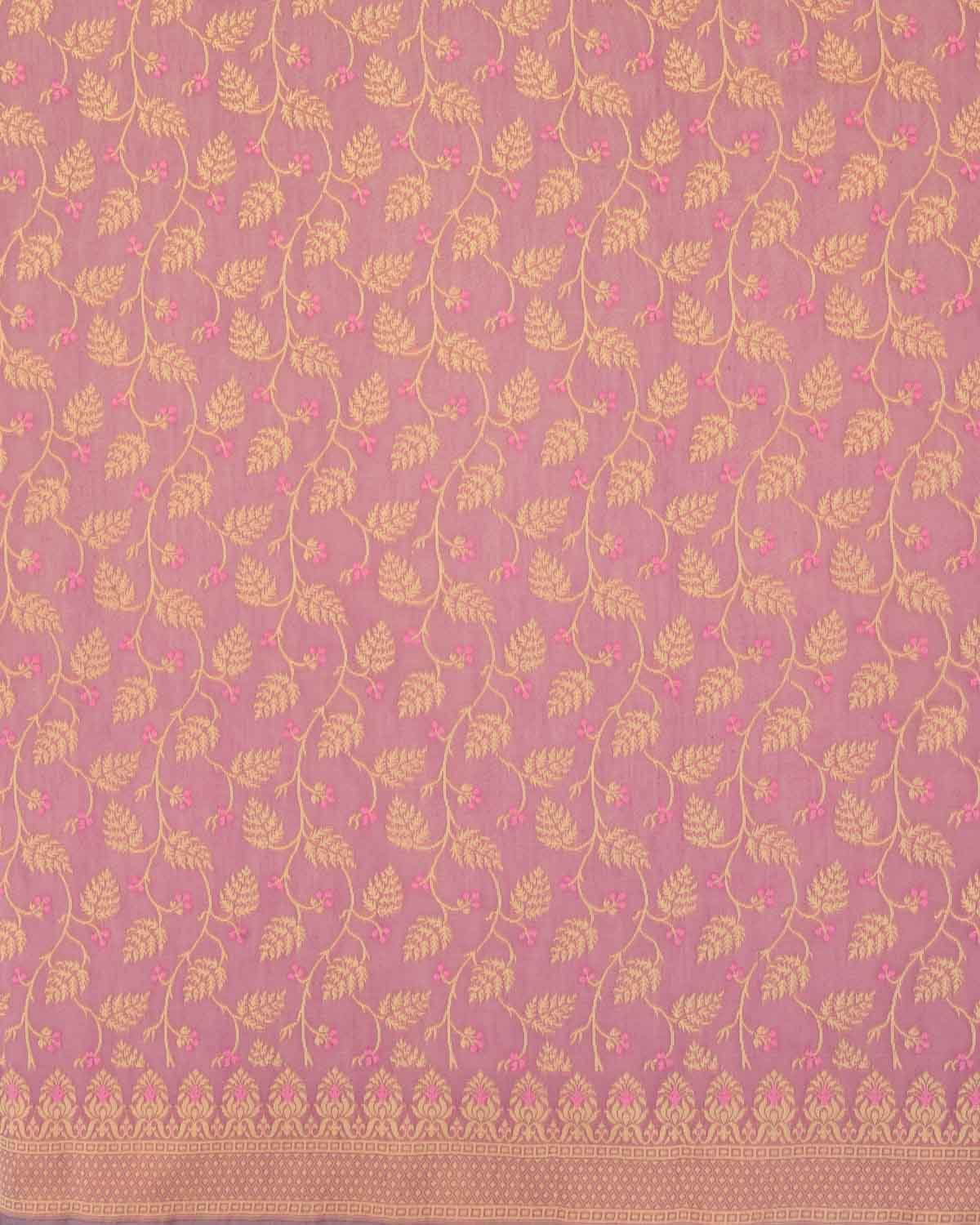 Mauve Banarasi Resham Leaf Jaal Cutwork Brocade Woven Art Cotton Silk Saree-HolyWeaves