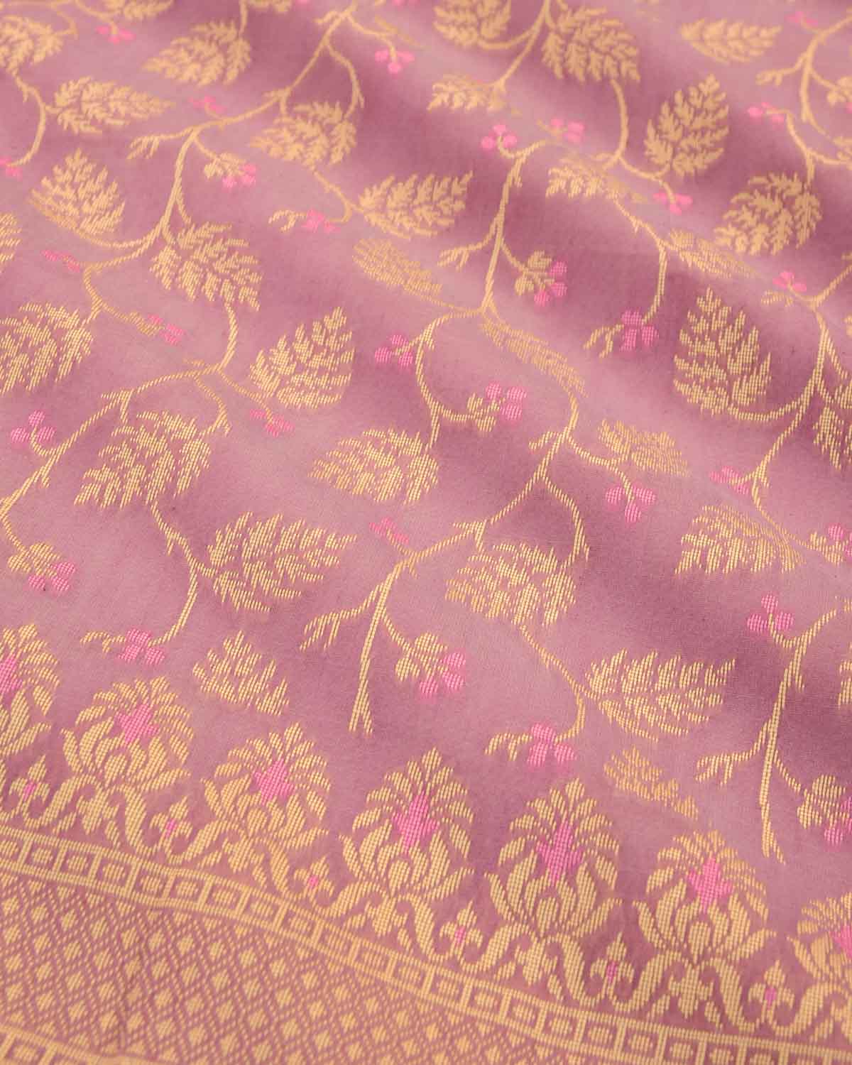 Mauve Banarasi Resham Leaf Jaal Cutwork Brocade Woven Art Cotton Silk Saree-HolyWeaves