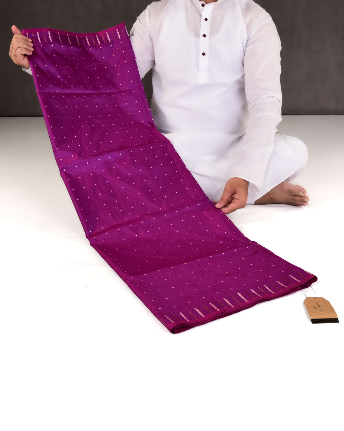 Shot Purple Banarasi Gold & Silver Zari Polka Buti Cutwork Brocade Handwoven Katan Silk Saree-HolyWeaves