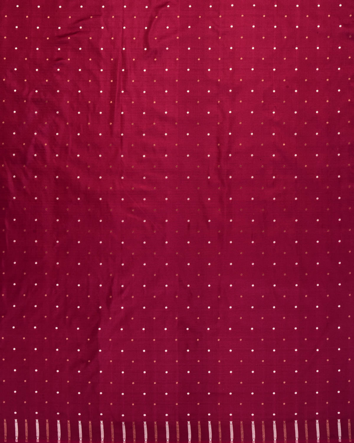 Shot Burgundy Banarasi Gold & Silver Zari Polka Buti Cutwork Brocade Handwoven Katan Silk Saree-HolyWeaves