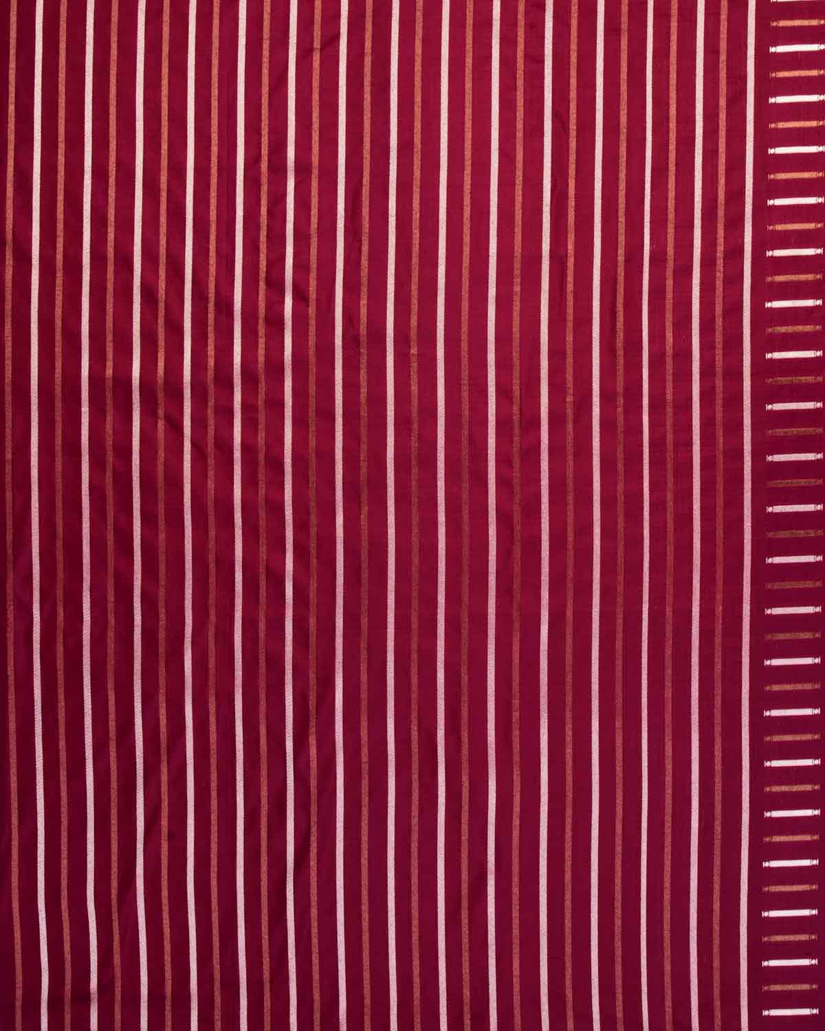 Shot Burgundy Banarasi Gold & Silver Zari Polka Buti Cutwork Brocade Handwoven Katan Silk Saree-HolyWeaves