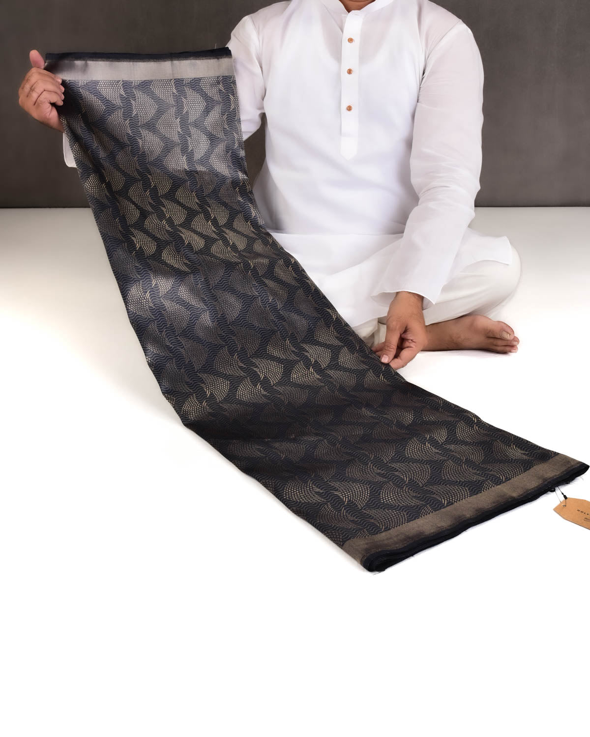 Gray Banarasi Gold Zari "Pisces" Brocade Handwoven Katan Silk Saree-HolyWeaves