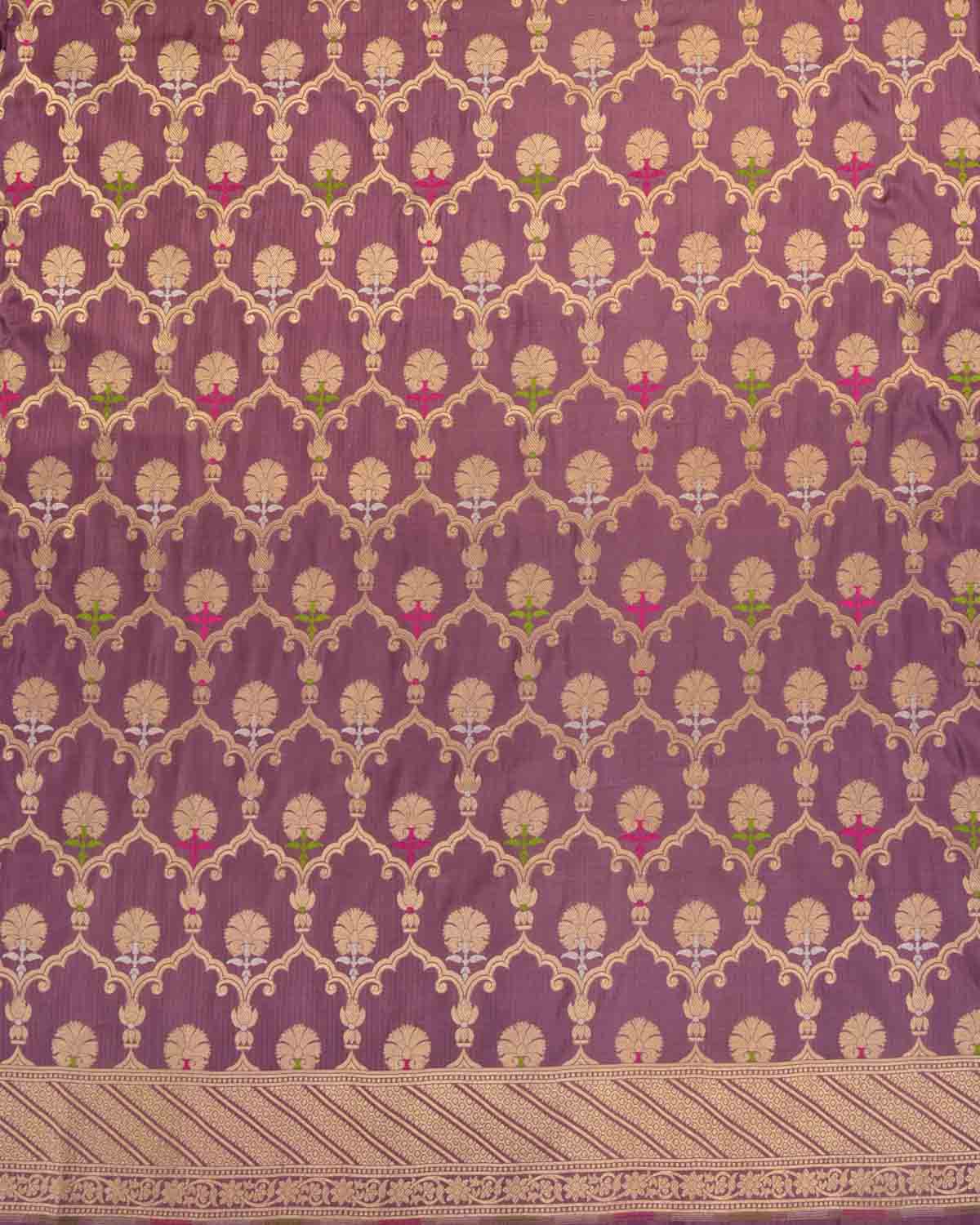 Mauve Banarasi Gold Zari & Resham Meena Jangla Cutwork Brocade Handwoven Katan Silk Saree-HolyWeaves