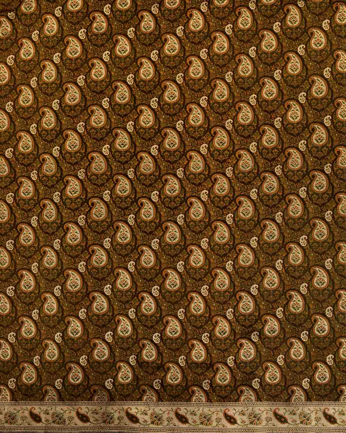 Black Banarasi Tehri Paisley Jamawar Brocade Handwoven Katan Silk Saree with Gold Zari Accents-HolyWeaves