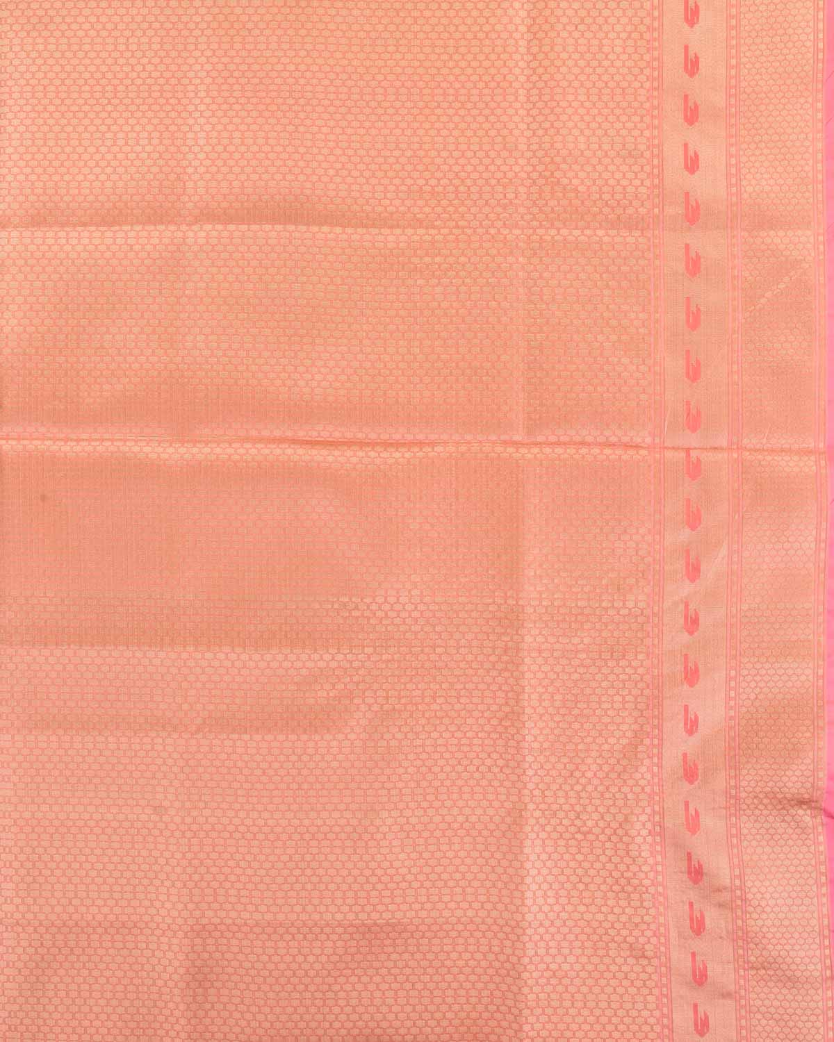 Salmon Pink Banarasi Gold Zari Polka Buti & Meenekari Palla Cutwork Brocade Woven Art Kora Silk Saree-HolyWeaves