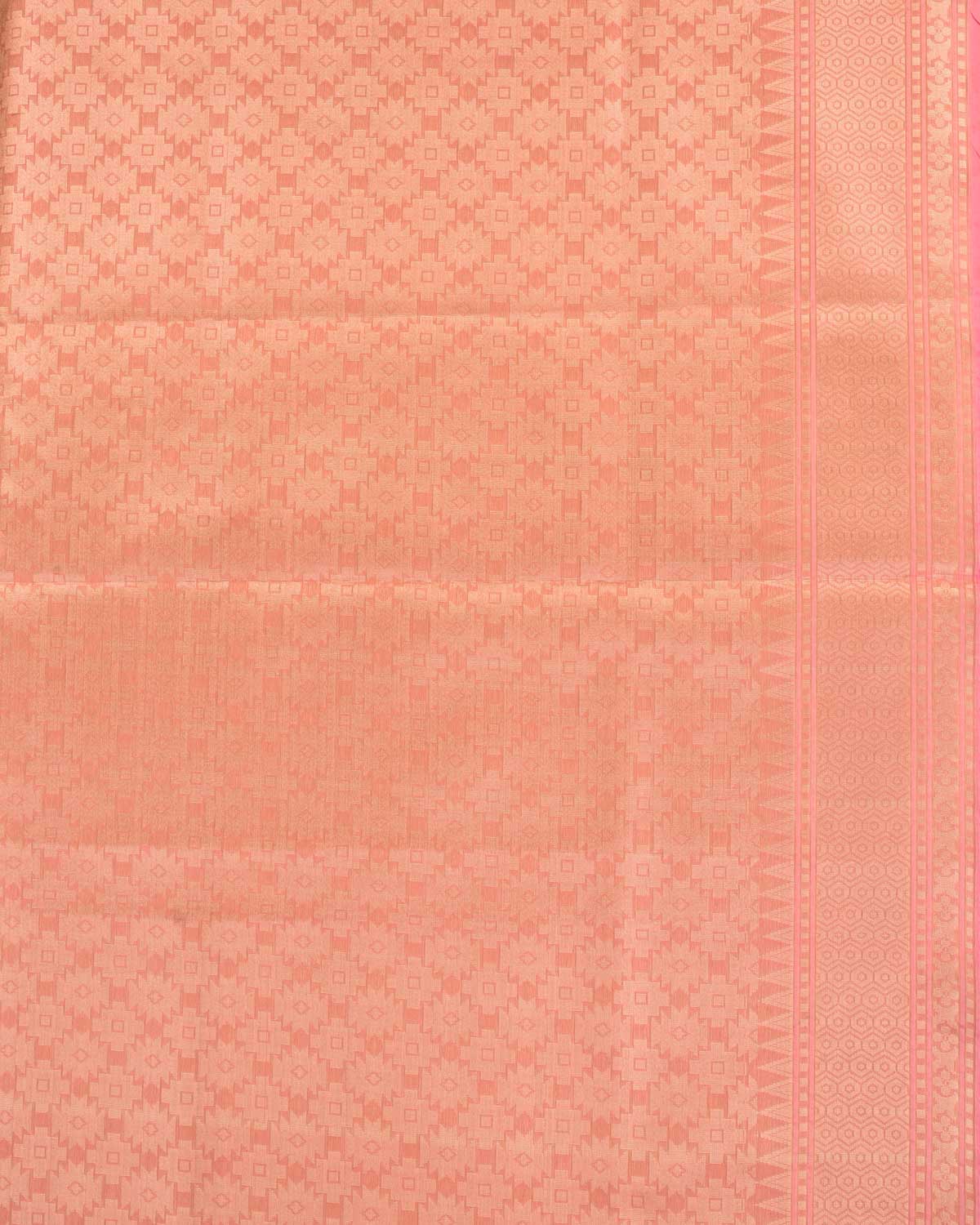 Salmon Pink Banarasi Gold Zari & Meenekari Paisley Jaal Cutwork Brocade Woven Art Kora Silk Saree-HolyWeaves