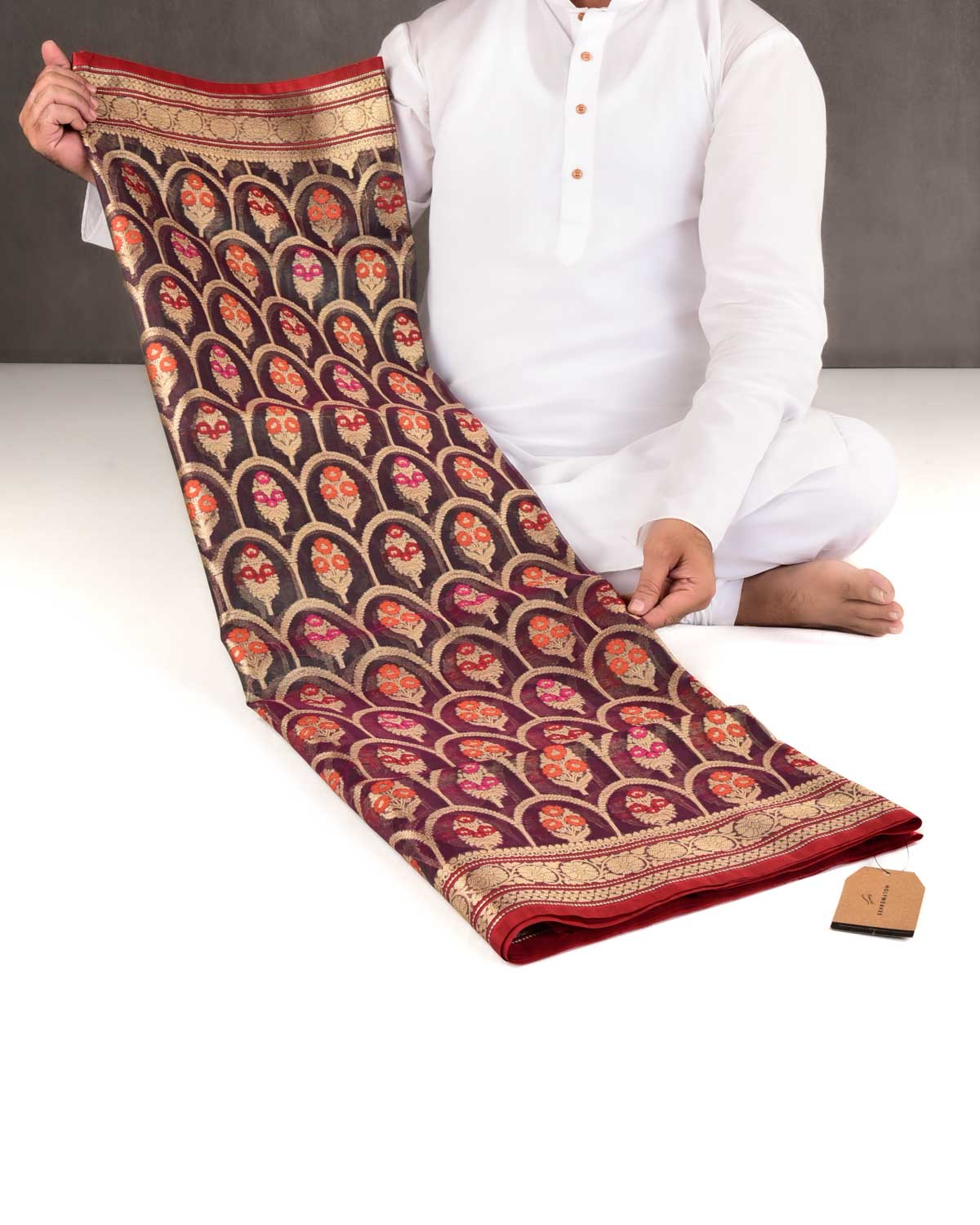 Shot Black Olive Banarasi Gold Zari & Meenekari Guldasta Jharokha Cutwork Brocade Woven Art Kora Silk Saree-HolyWeaves