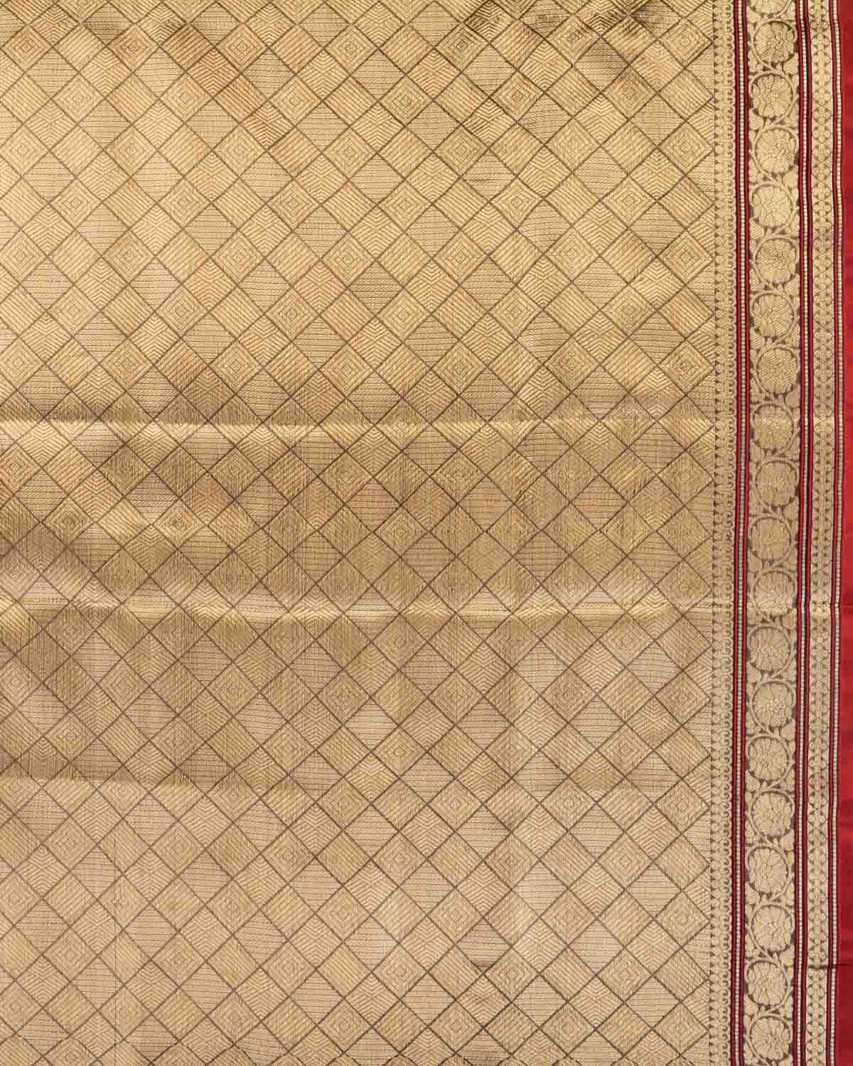 Shot Black Olive Banarasi Gold Zari & Meenekari Guldasta Jharokha Cutwork Brocade Woven Art Kora Silk Saree-HolyWeaves