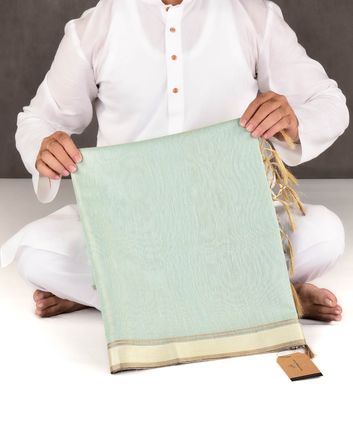 Metallic Blue Banarasi Dual Zari Border Brocade Woven Art Cotton Tissue Saree-HolyWeaves