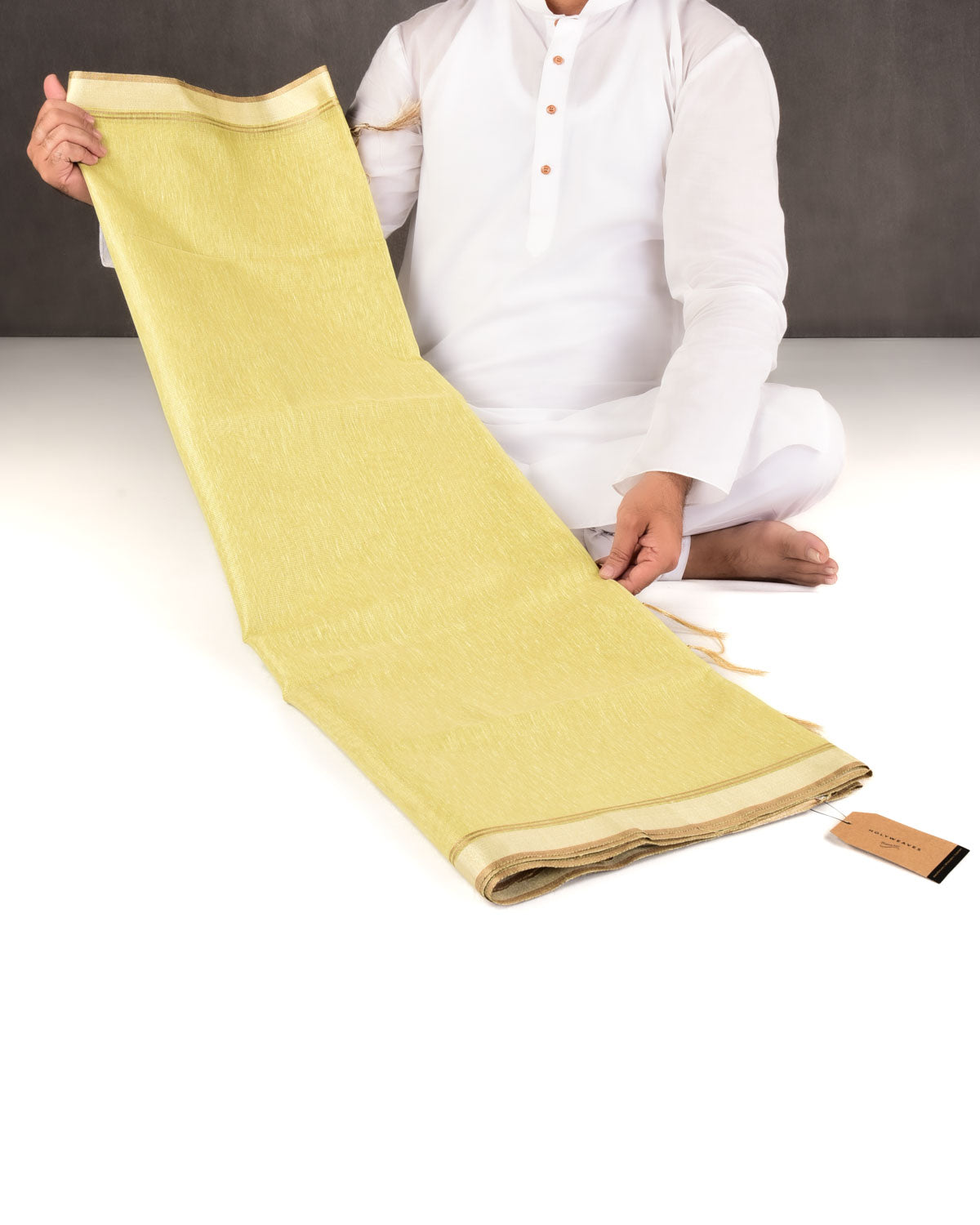 Metallic Green Banarasi Dual Zari Border Brocade Woven Art Cotton Tissue Saree-HolyWeaves