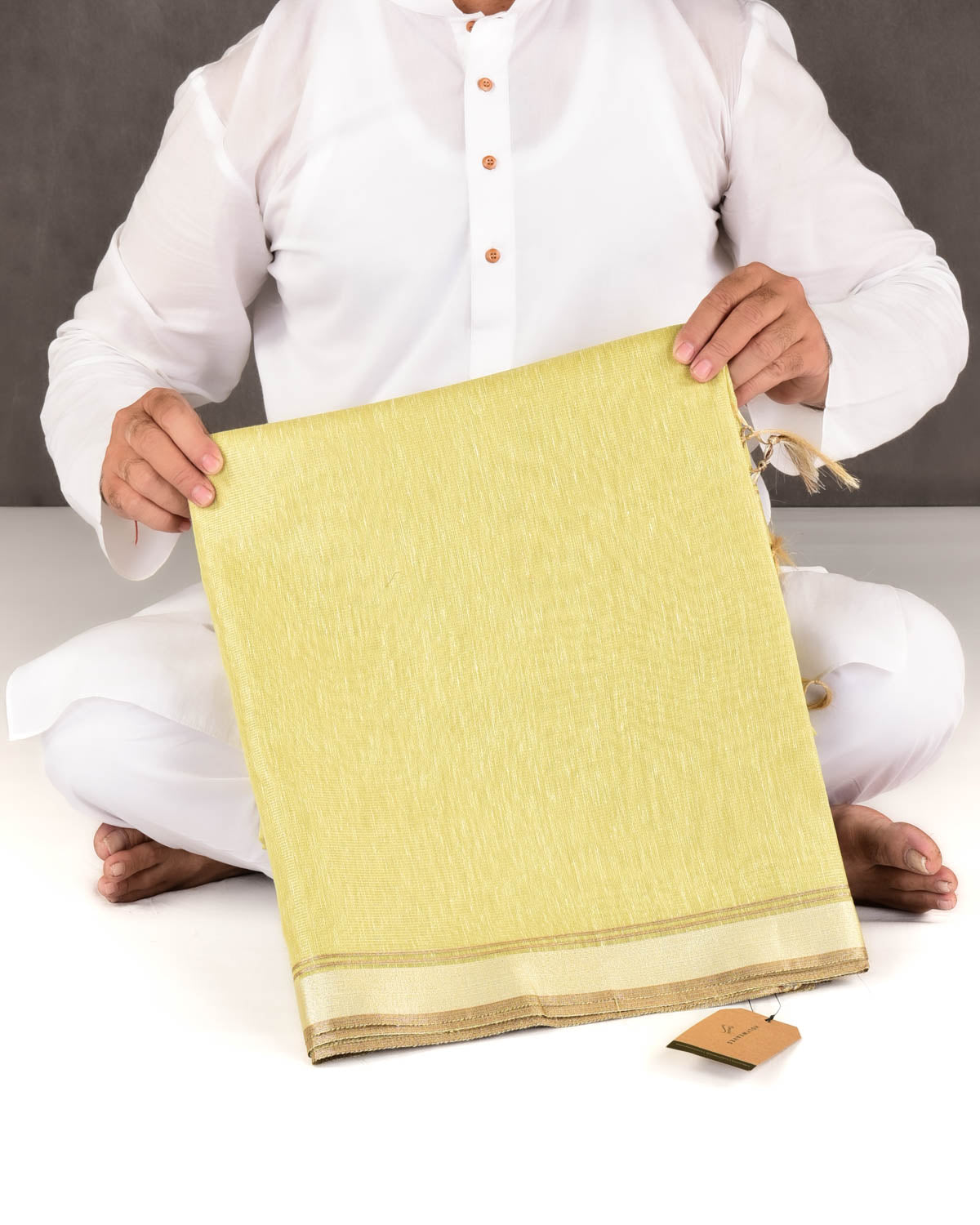 Metallic Green Banarasi Dual Zari Border Brocade Woven Art Cotton Tissue Saree-HolyWeaves