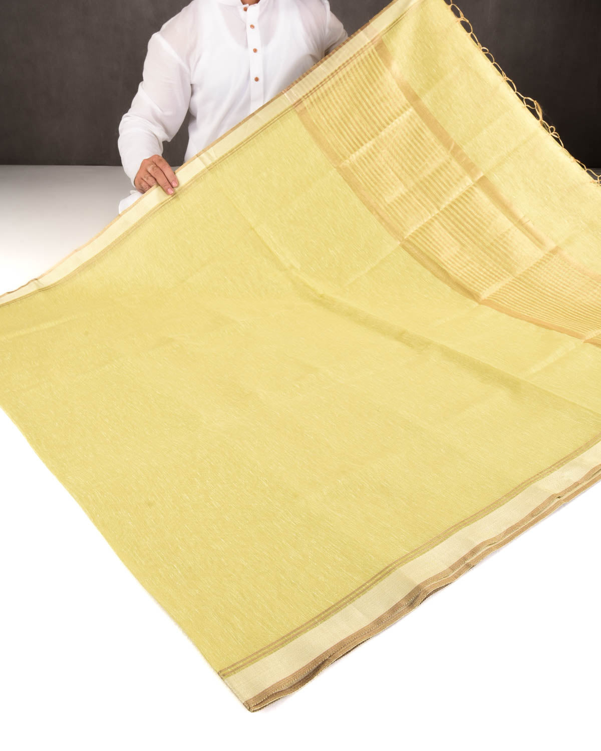 Metallic Green Banarasi Dual Zari Border Brocade Woven Art Cotton Tissue Saree-HolyWeaves