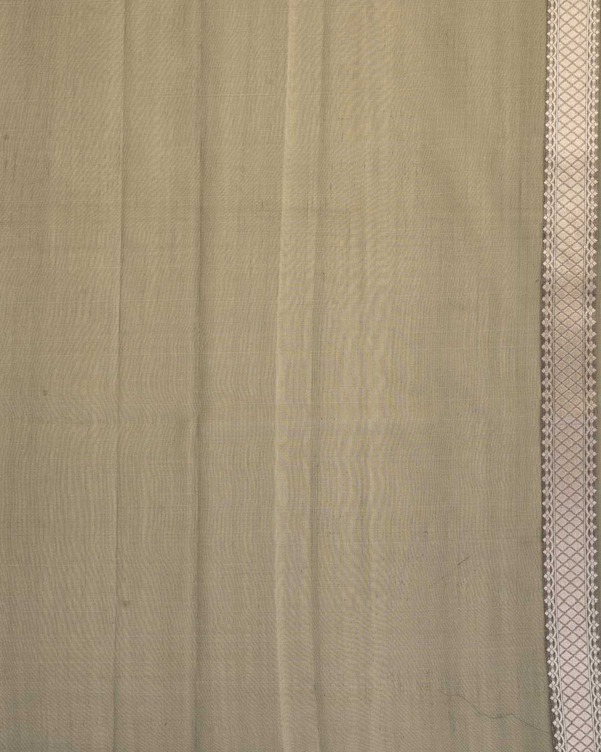 Gray Banarasi Gold Zari Gulab Jaal Cutwork Brocade Woven Art Kora Silk Saree with Contrast Grey Yellow Border Pallu-HolyWeaves