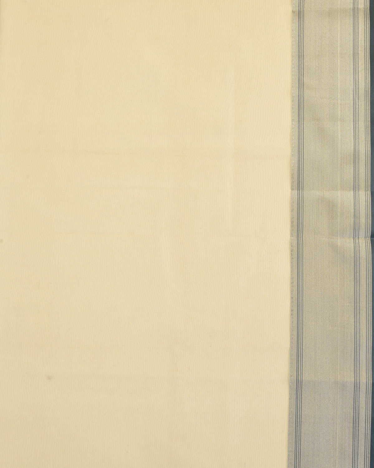 Cream Banarasi Gold Zari Buti & Resham Drops Cutwork Brocade Woven Art Kora Silk Saree with Contrast Grey Border Pallu-HolyWeaves