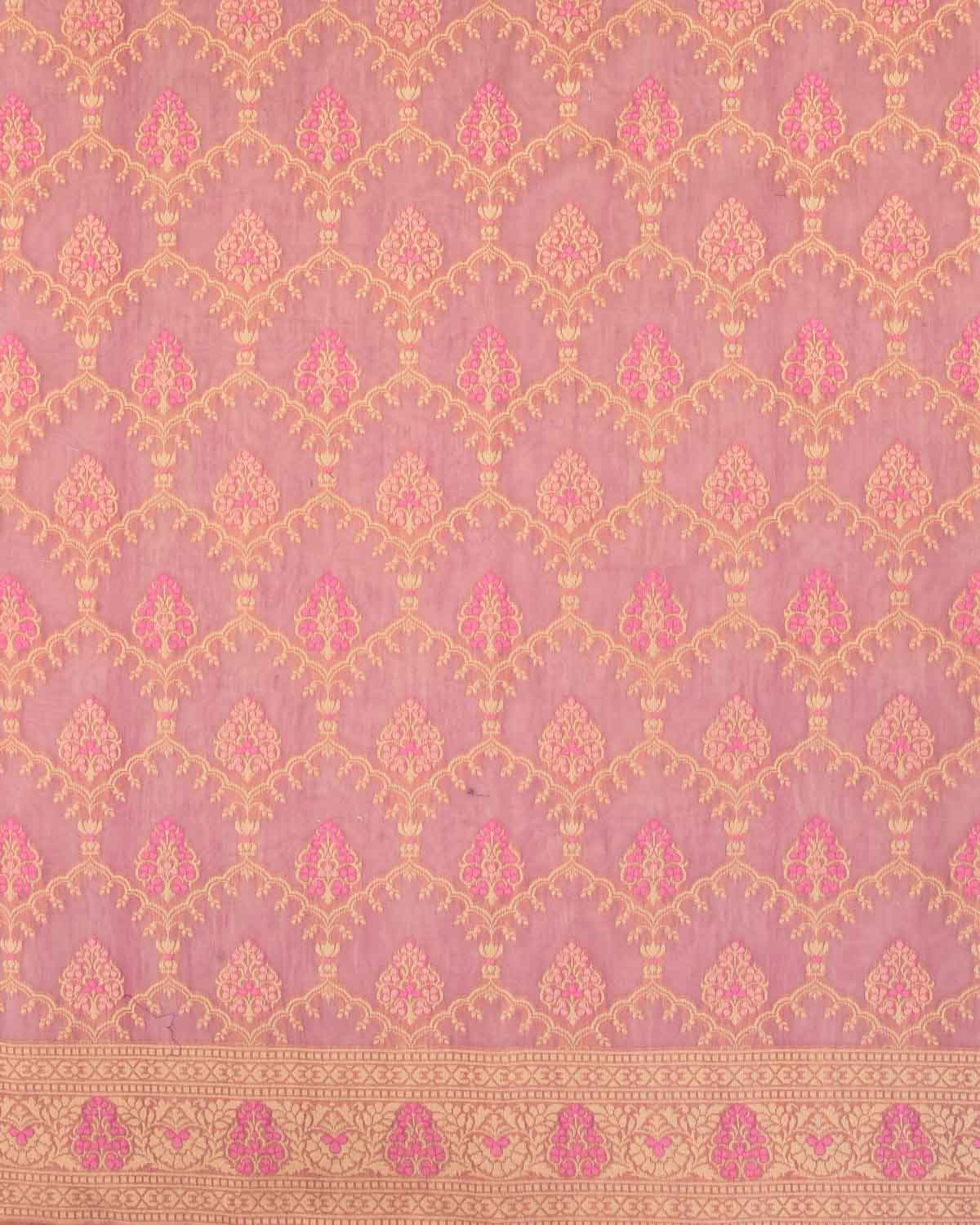 English Lavender Banarasi Alfi Resham Buta Jaal Cutwork Brocade Woven Art Cotton Silk Saree-HolyWeaves