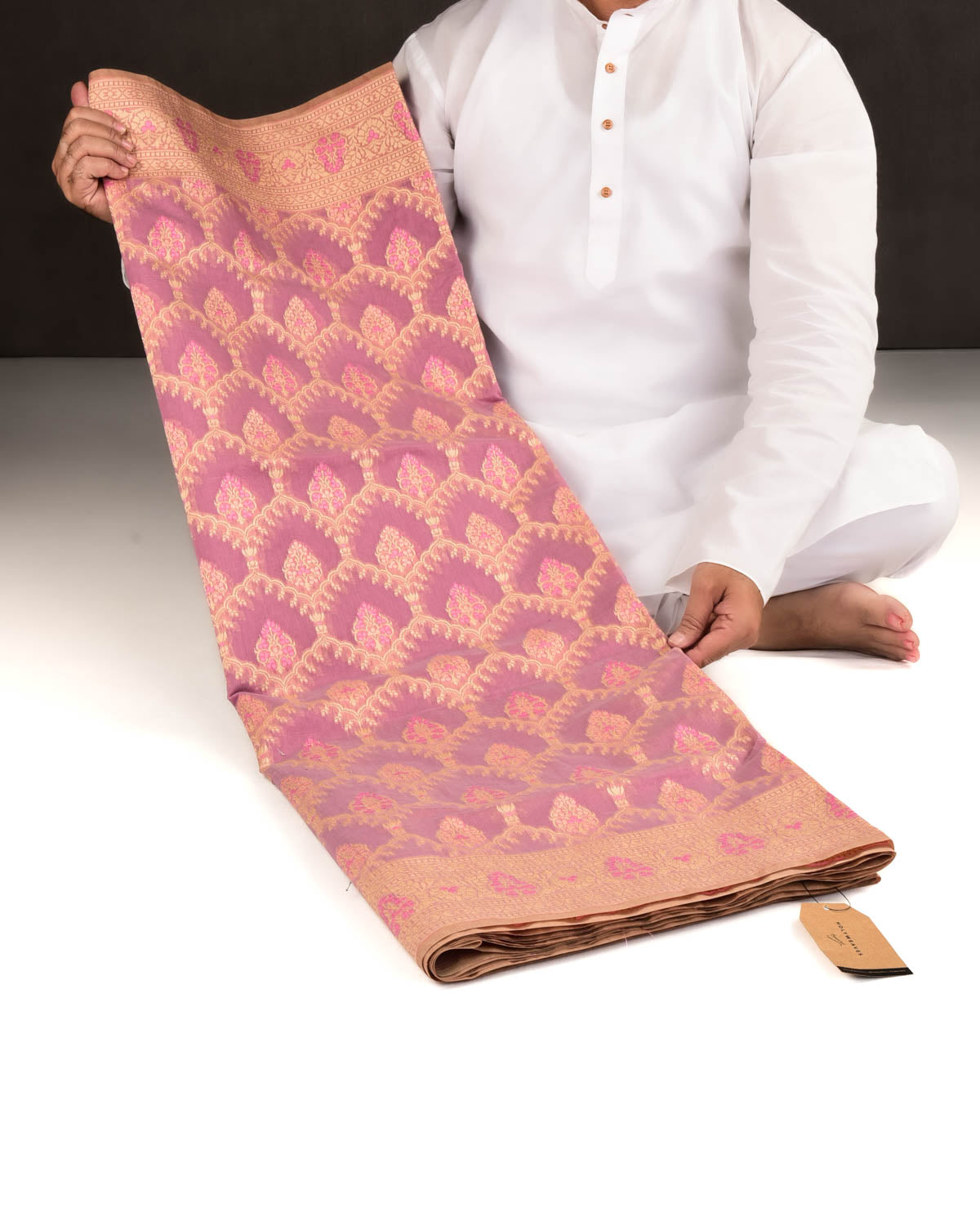English Lavender Banarasi Alfi Resham Buta Jaal Cutwork Brocade Woven Art Cotton Silk Saree-HolyWeaves