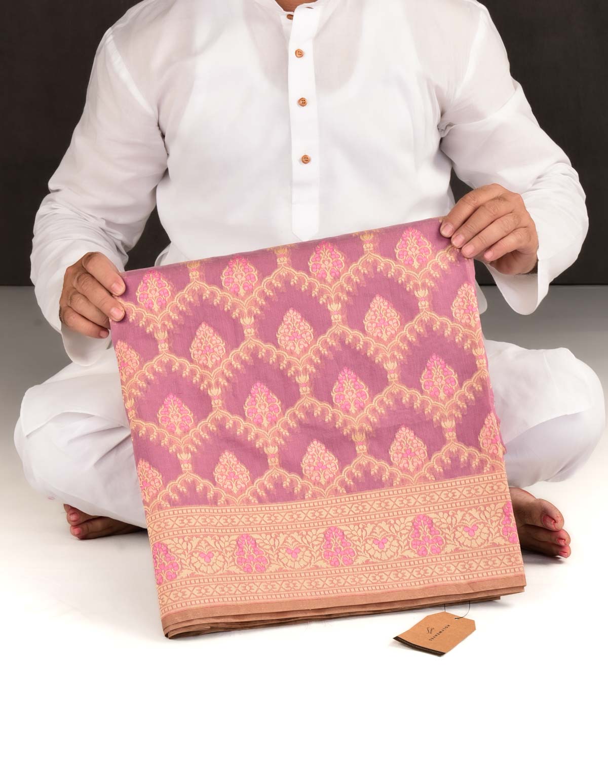 English Lavender Banarasi Alfi Resham Buta Jaal Cutwork Brocade Woven Art Cotton Silk Saree-HolyWeaves