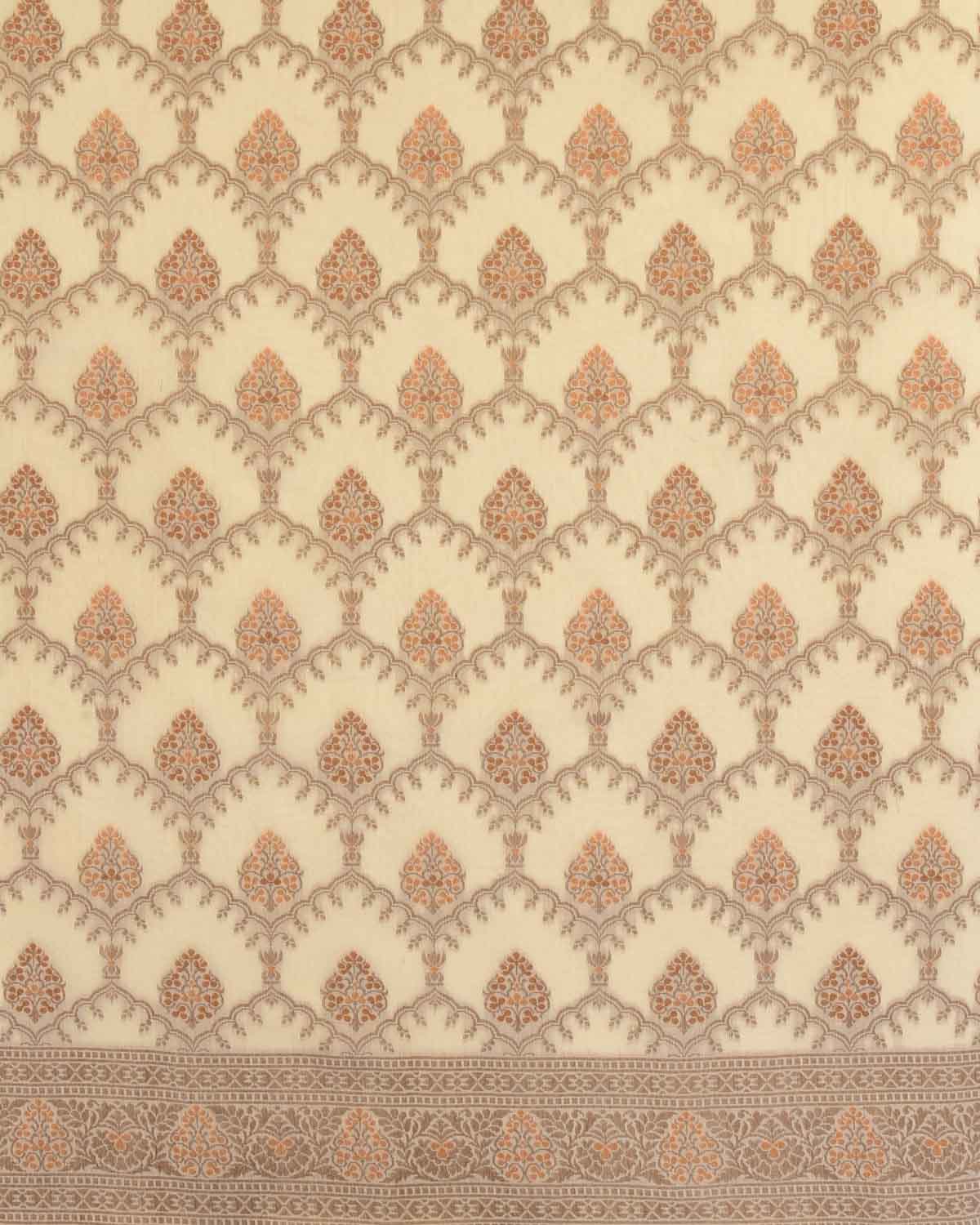 Cream Alfi Resham Buta Jaal Cutwork Brocade Woven Art Cotton Silk Banarasi Saree-HolyWeaves