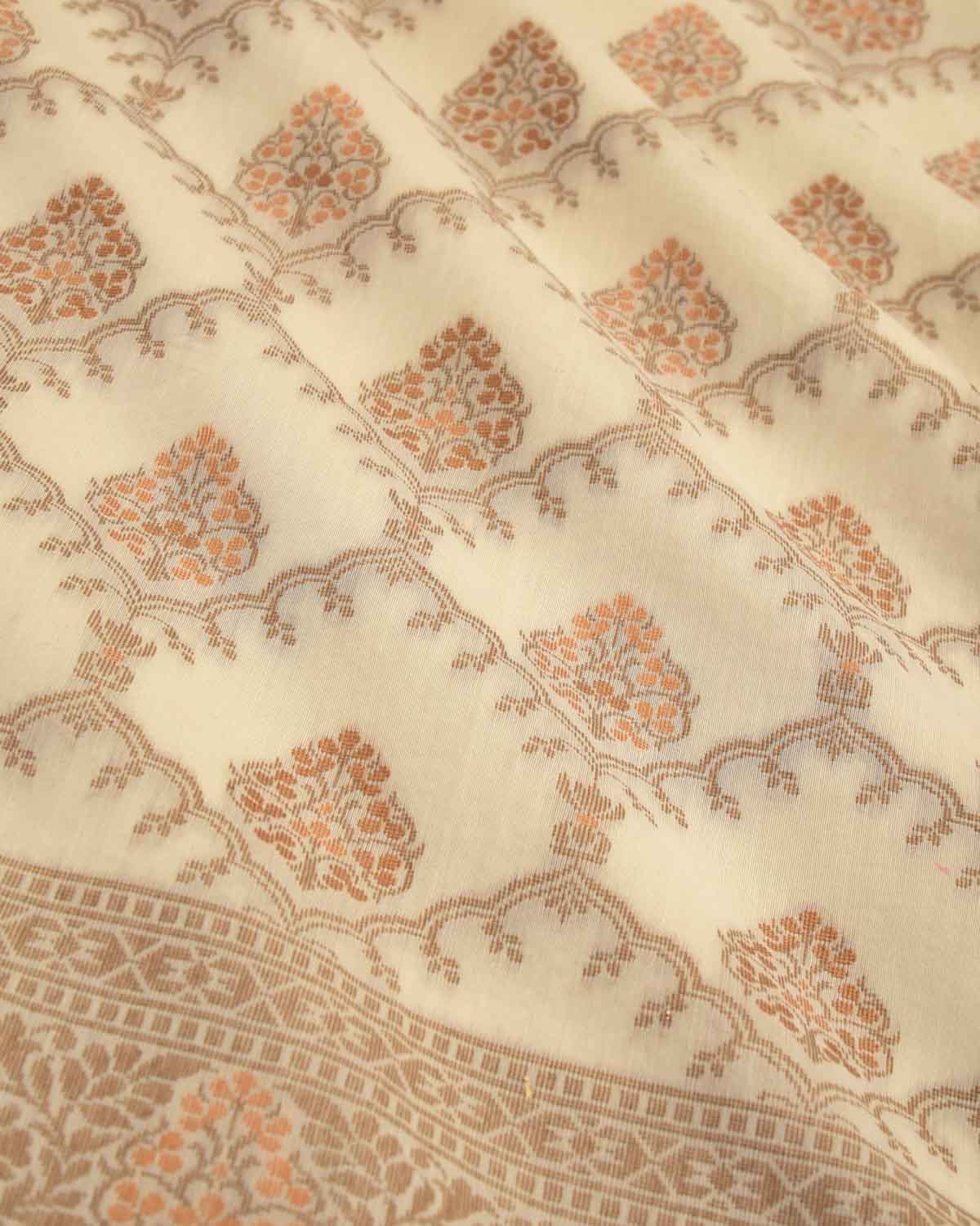 Cream Alfi Resham Buta Jaal Cutwork Brocade Woven Art Cotton Silk Banarasi Saree-HolyWeaves