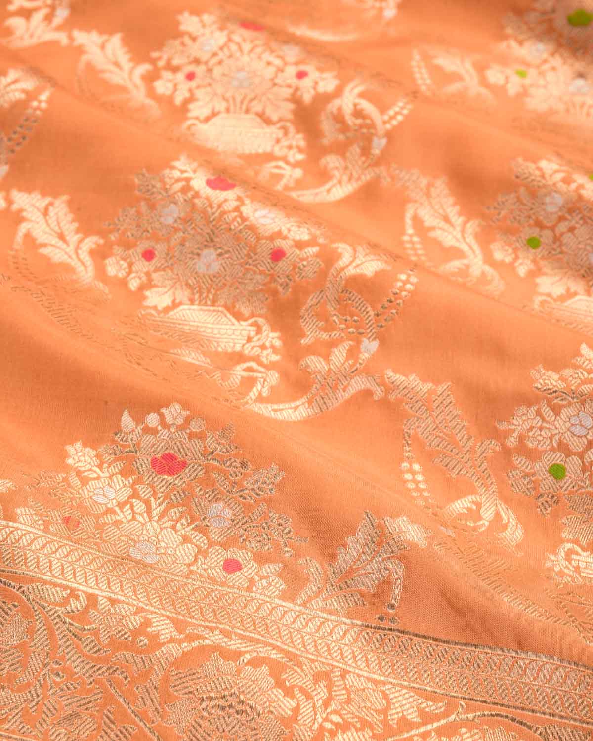 Ochre Brown Banarasi Gold Zari Cutwork Brocade Handwoven Katan Silk Saree-HolyWeaves