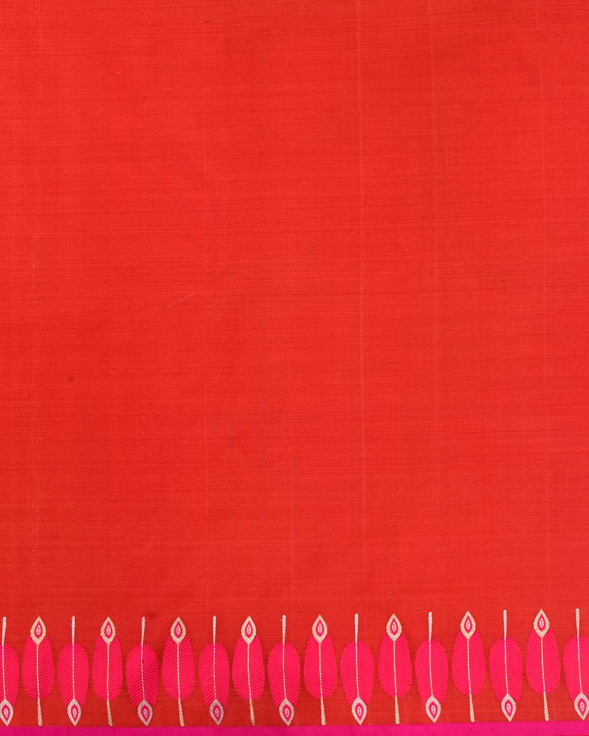 Red Banarasi Fuchsia Pink Feather Border Kadhuan Brocade Handwoven Kora Silk Saree-HolyWeaves