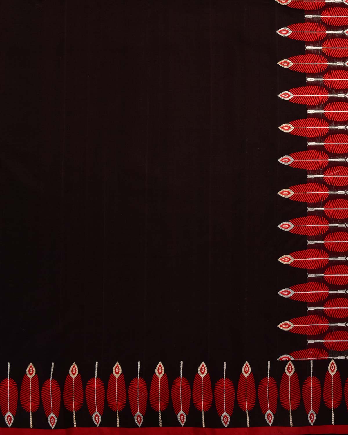 Shot Mahogany Banarasi Red Feather Border Kadhuan Brocade Handwoven Kora Silk Saree-HolyWeaves