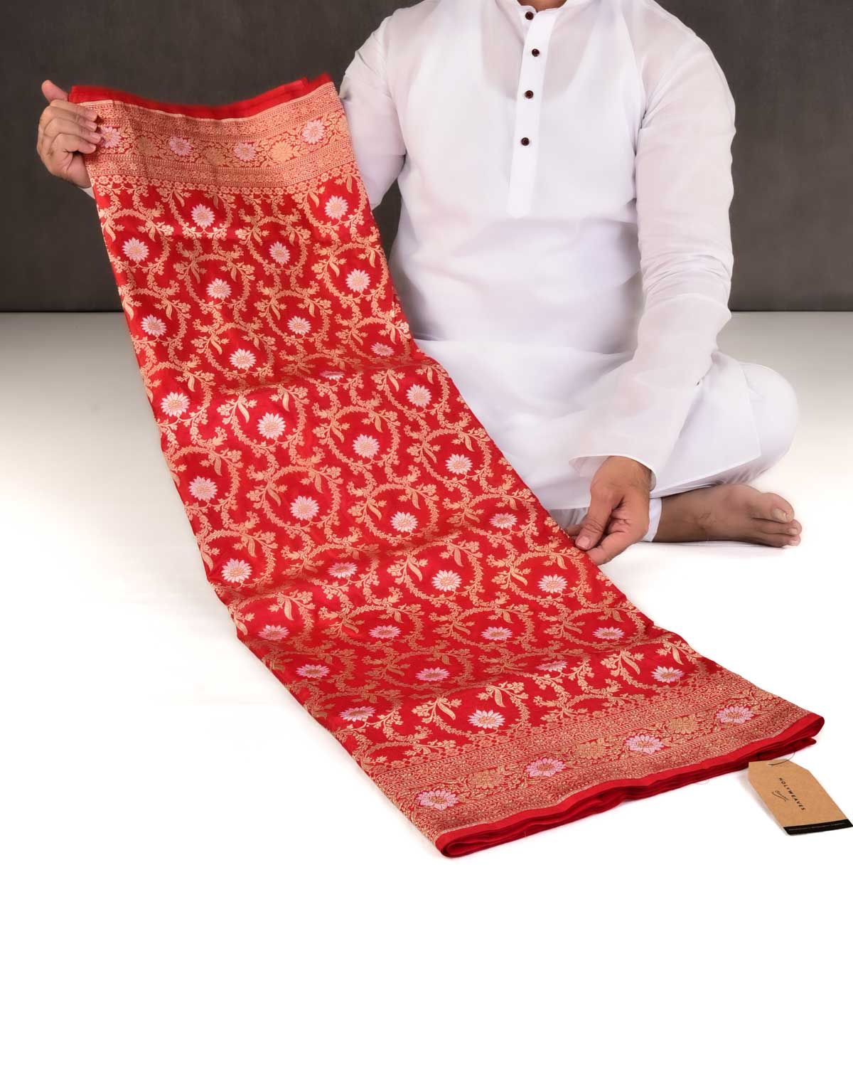 Bridal Red Banarasi Sona Rupa Zari Floral Jaal Cutwork Brocade Handwoven Katan Silk Saree-HolyWeaves