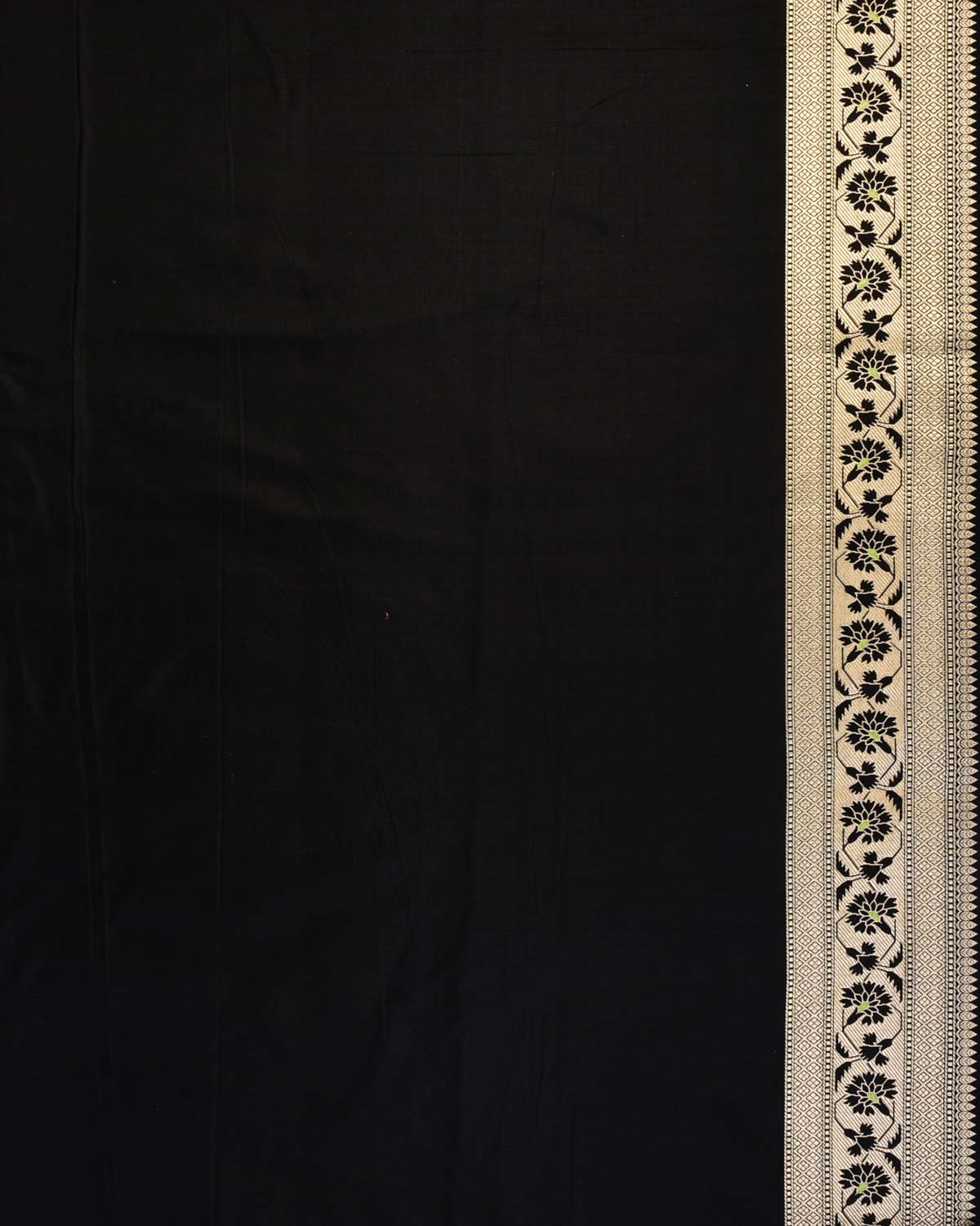 Black Banarasi Gold Zari & Meenekaari Jangla Cutwork Brocade Handwoven Katan Silk Saree-HolyWeaves