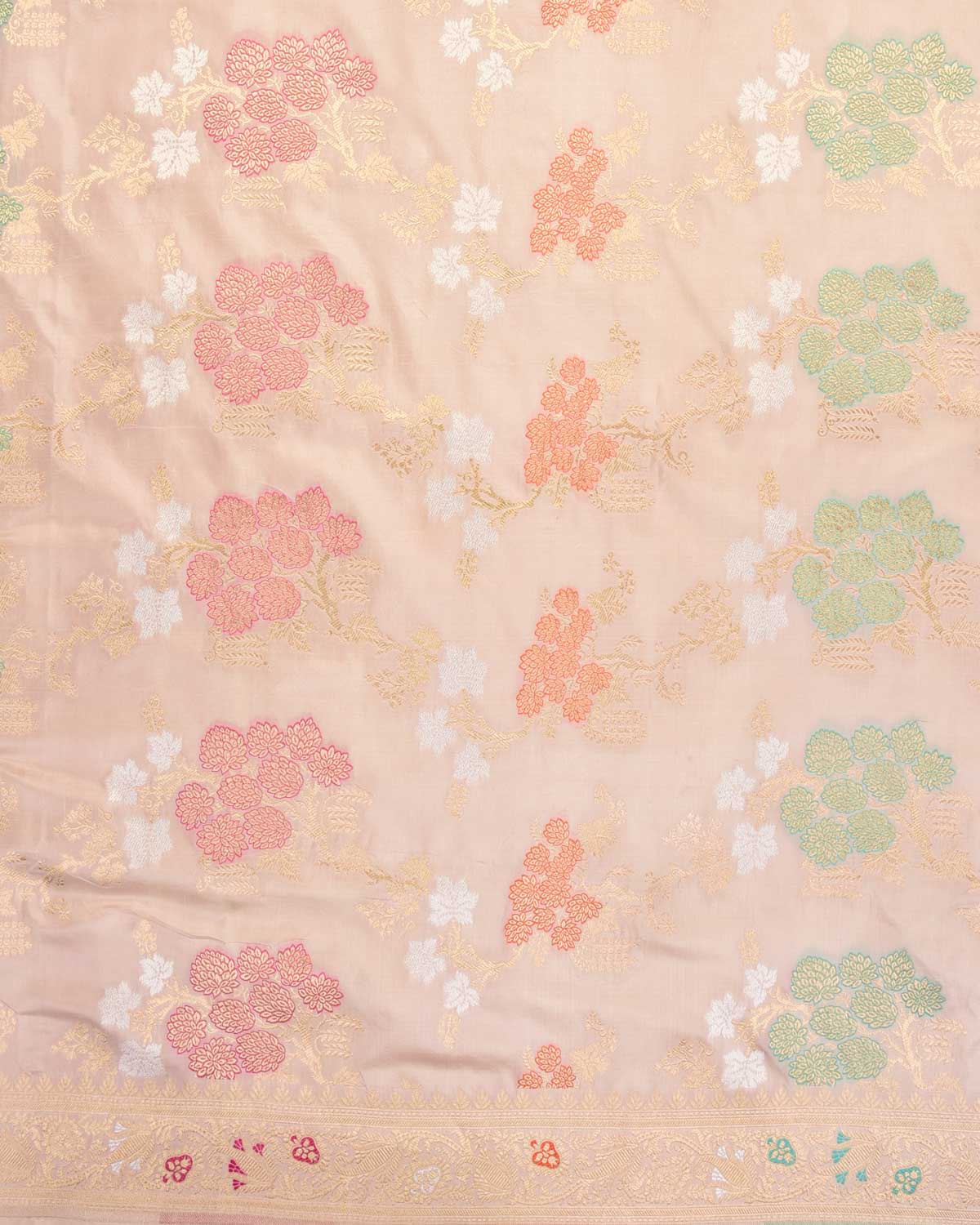Peach Banarasi Gold Zari & Meenekaari Jangla Cutwork Brocade Handwoven Katan Silk Saree-HolyWeaves