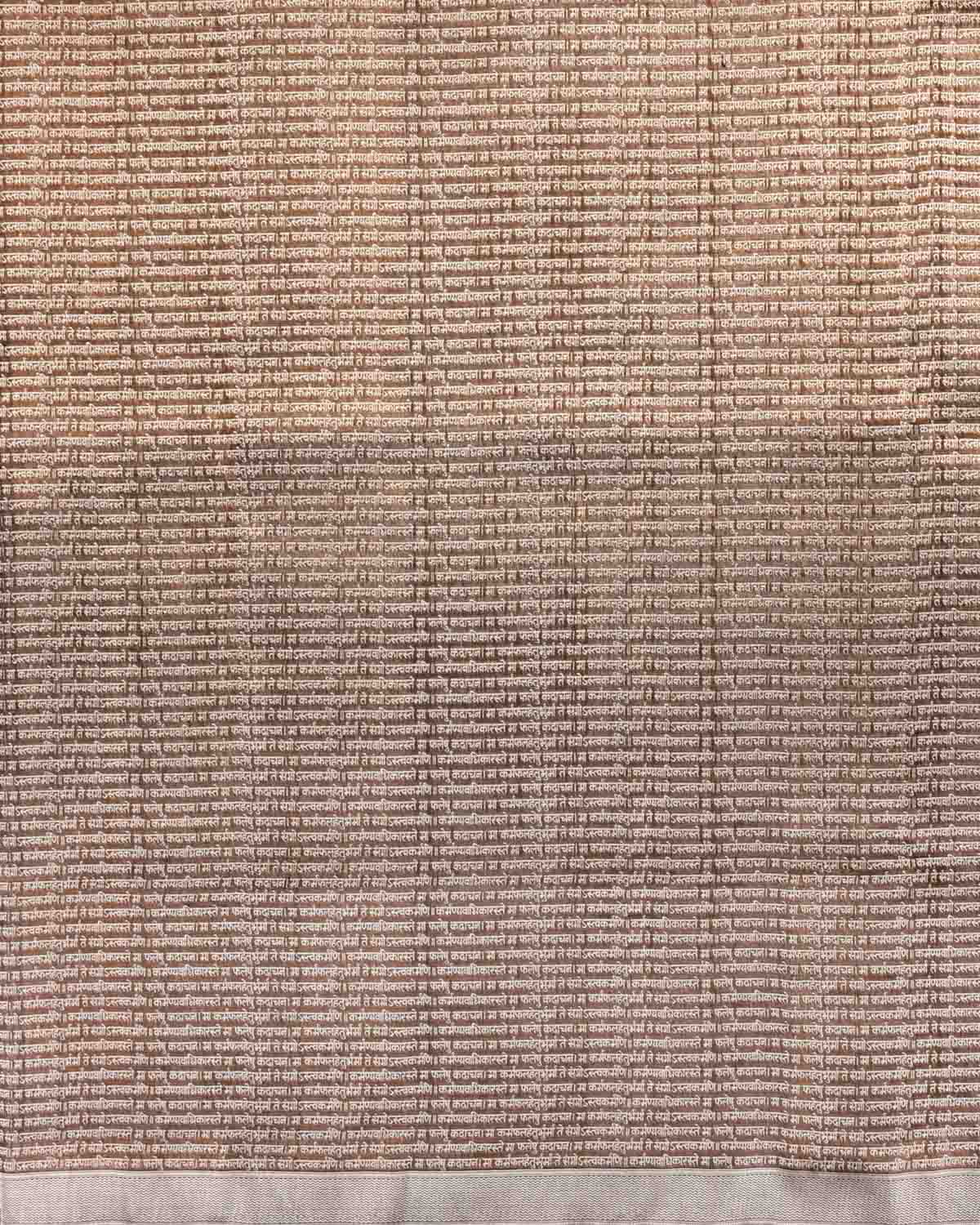 Metallic Brown Banarasi Silver Zari Geeta Shlok 2.47 Brocade Handwoven Katan Tissue Saree-HolyWeaves