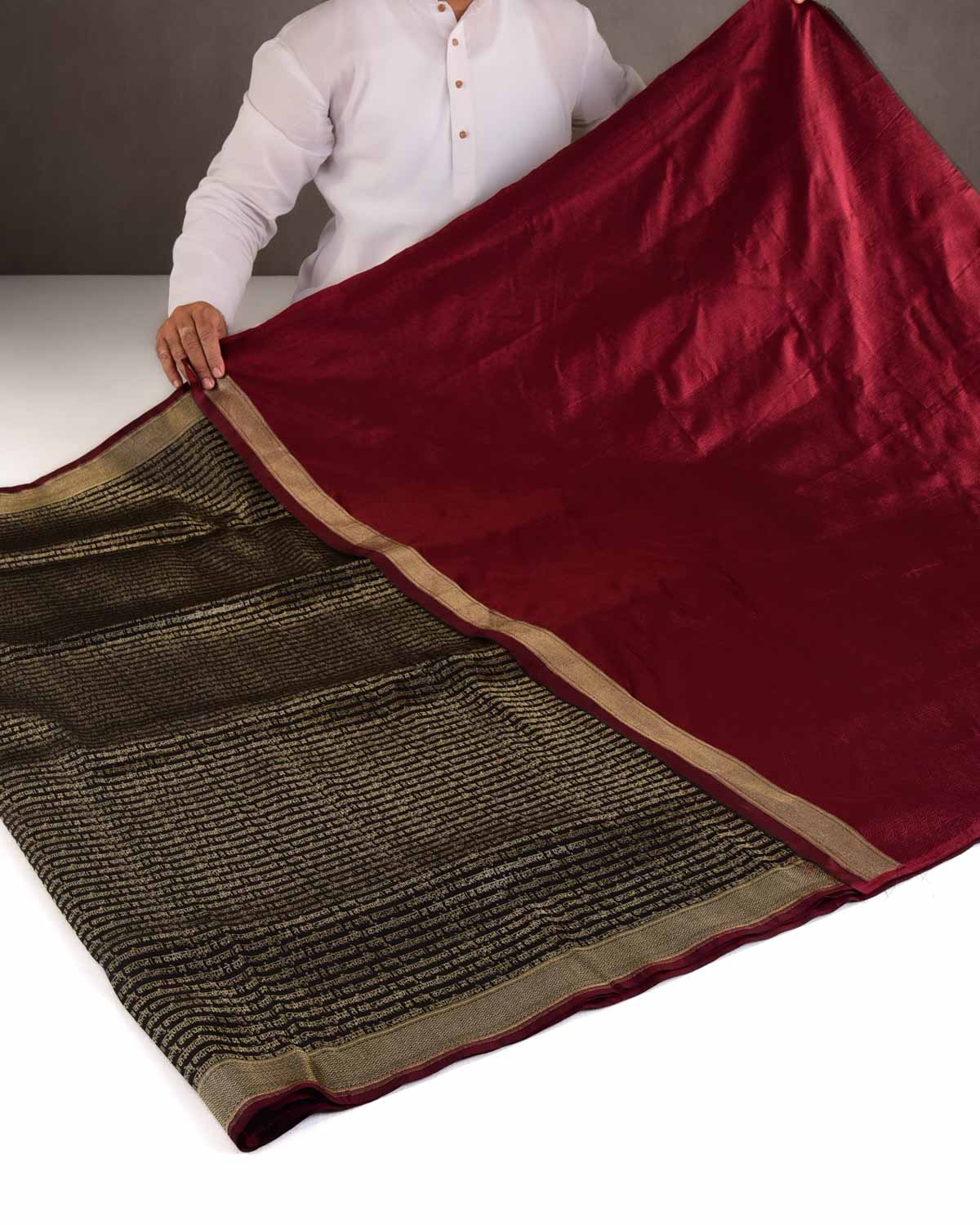 Black Gold Zari Geeta Shlok 2.47 Brocade Handwoven Katan Silk Banarasi Saree-HolyWeaves