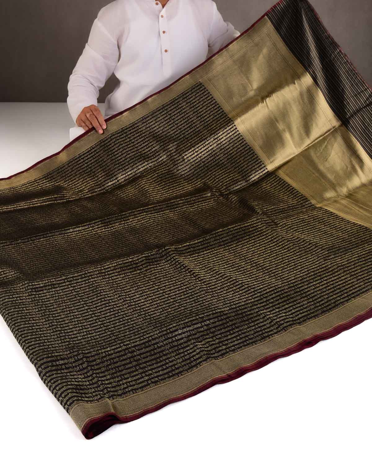 Black Gold Zari Geeta Shlok 2.47 Brocade Handwoven Katan Silk Banarasi Saree-HolyWeaves