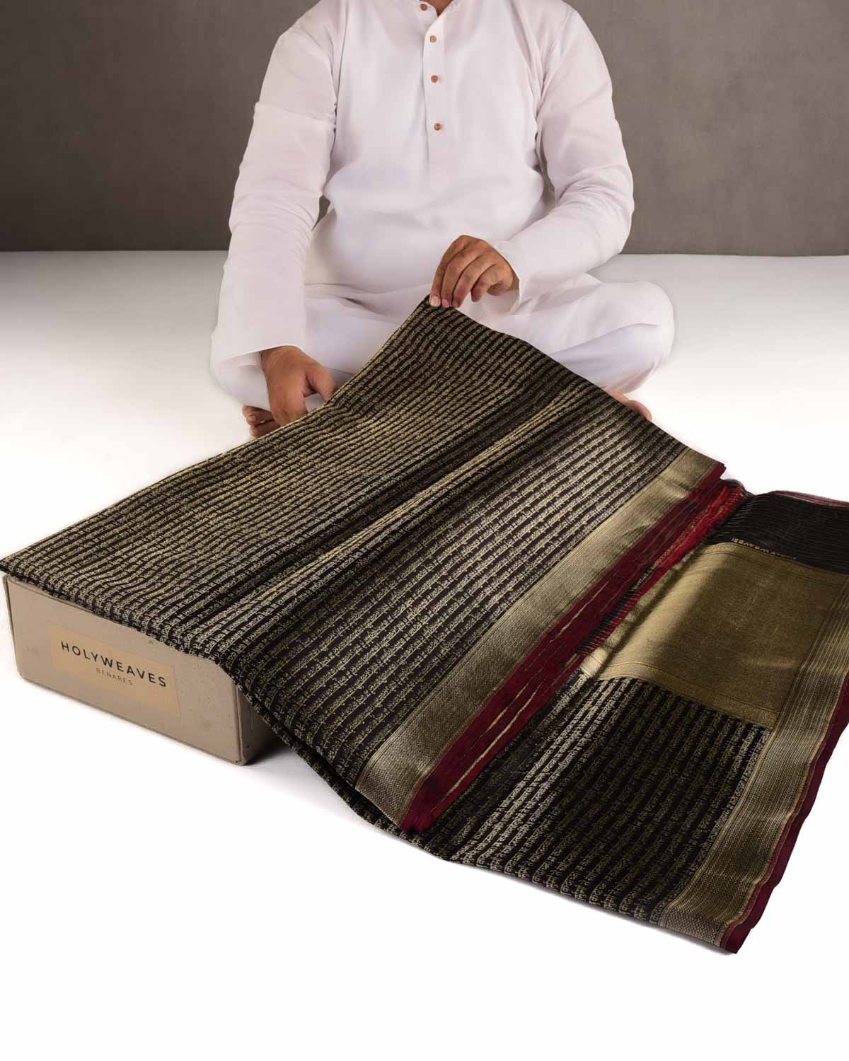 Black Gold Zari Geeta Shlok 2.47 Brocade Handwoven Katan Silk Banarasi Saree-HolyWeaves