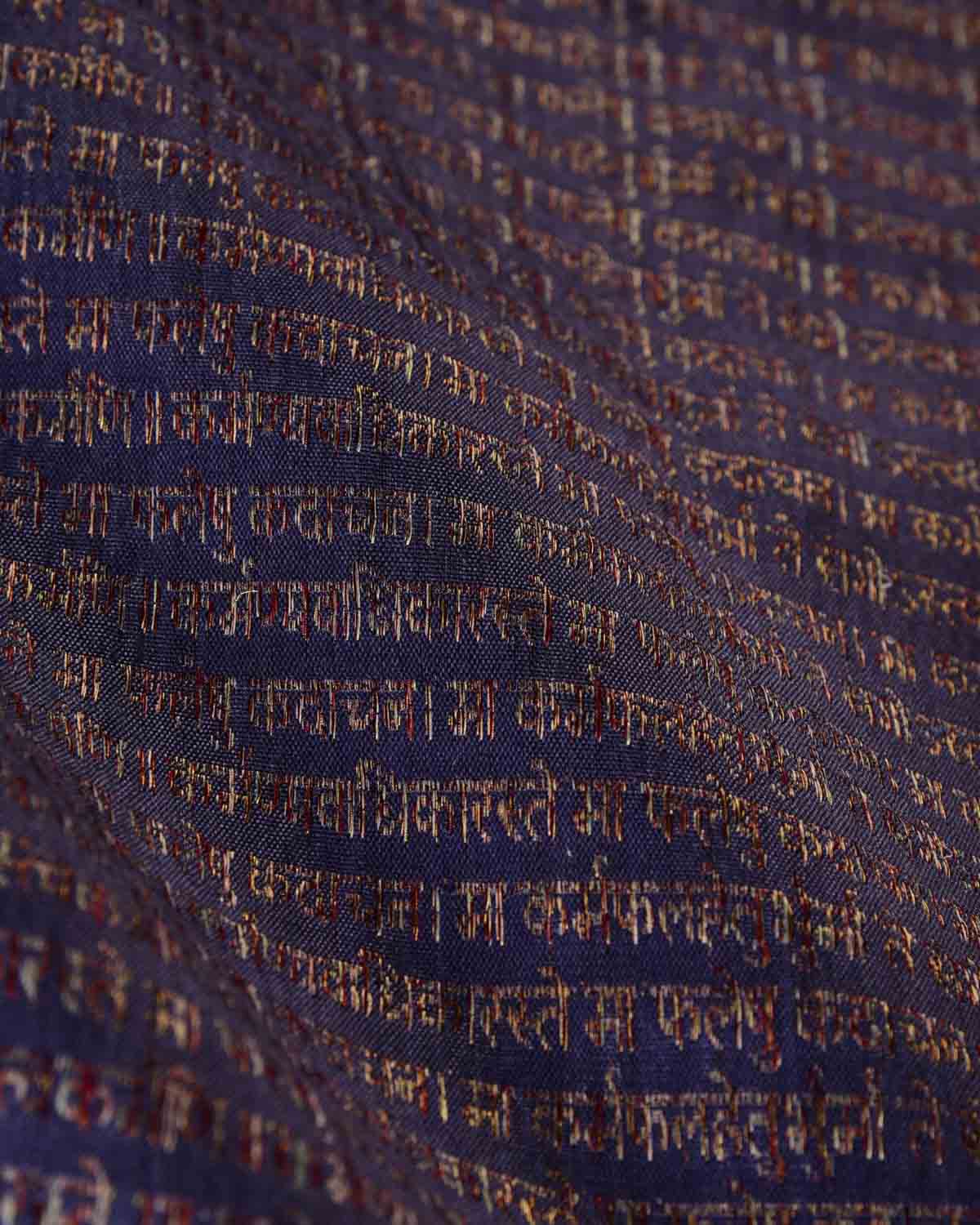 Deep Lilac Antique Zari with Muti-color Resham Geeta Shlok 2.47 Brocade Handwoven Katan Silk Banarasi Saree-HolyWeaves