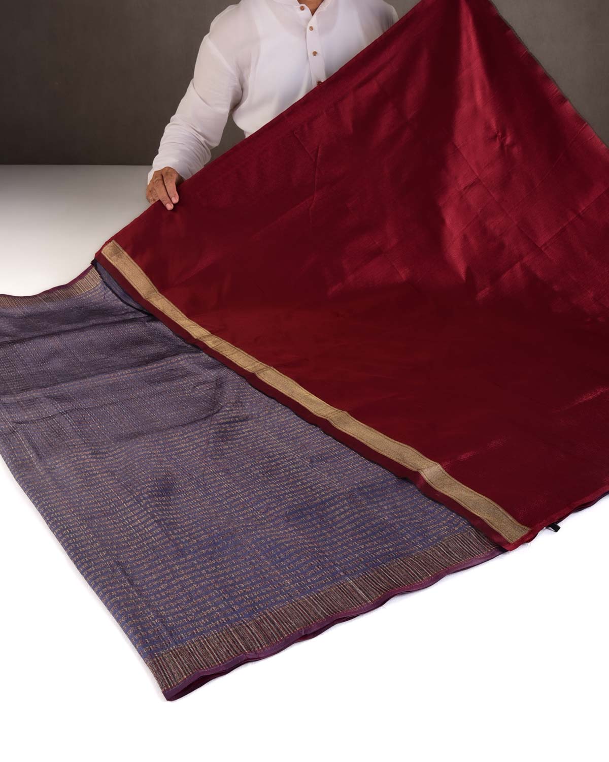 Deep Lilac Antique Zari with Muti-color Resham Geeta Shlok 2.47 Brocade Handwoven Katan Silk Banarasi Saree-HolyWeaves